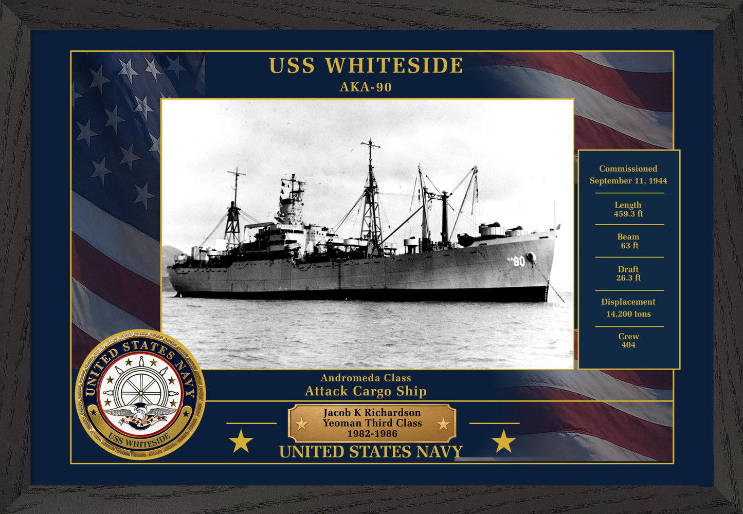 USS Whiteside AKA-90 Framed Patriotic Photo