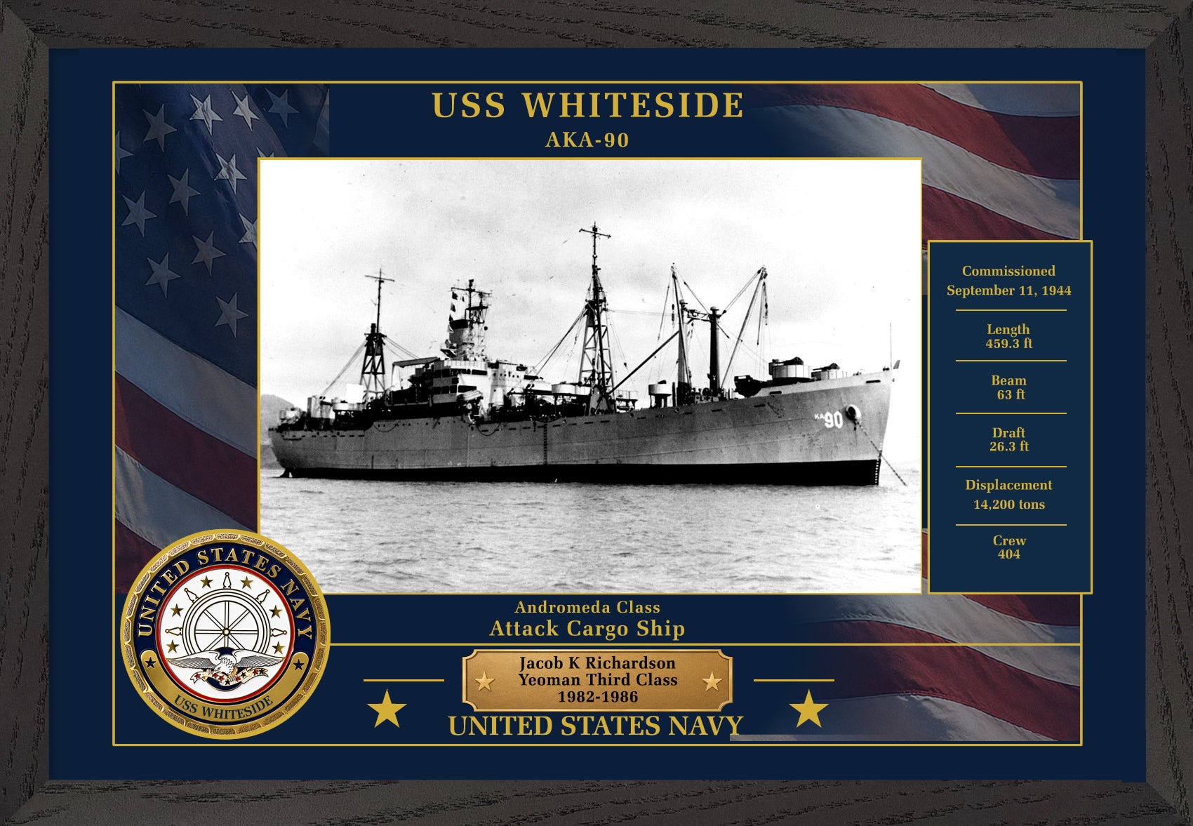 USS Whiteside AKA-90 Framed Patriotic Photo