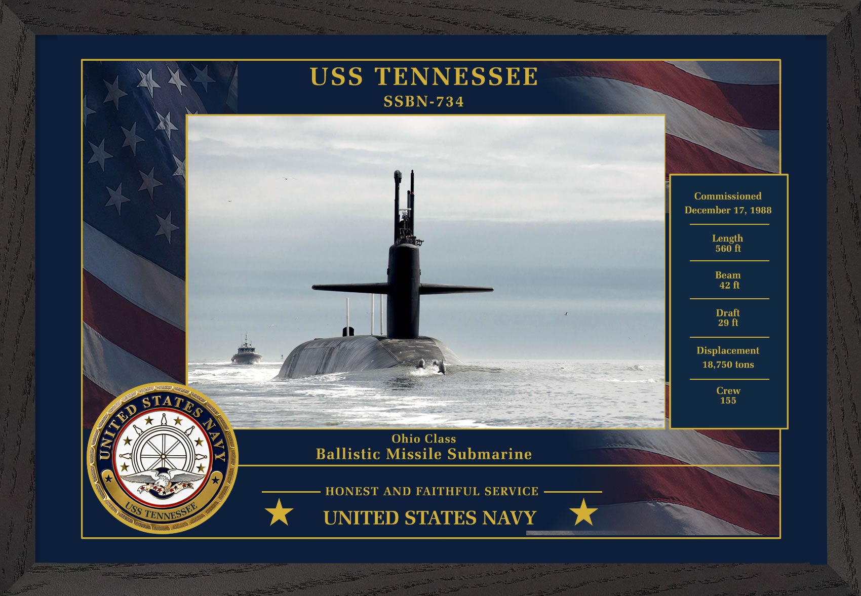 USS Tennessee SSBN-734 Framed Patriotic Photo