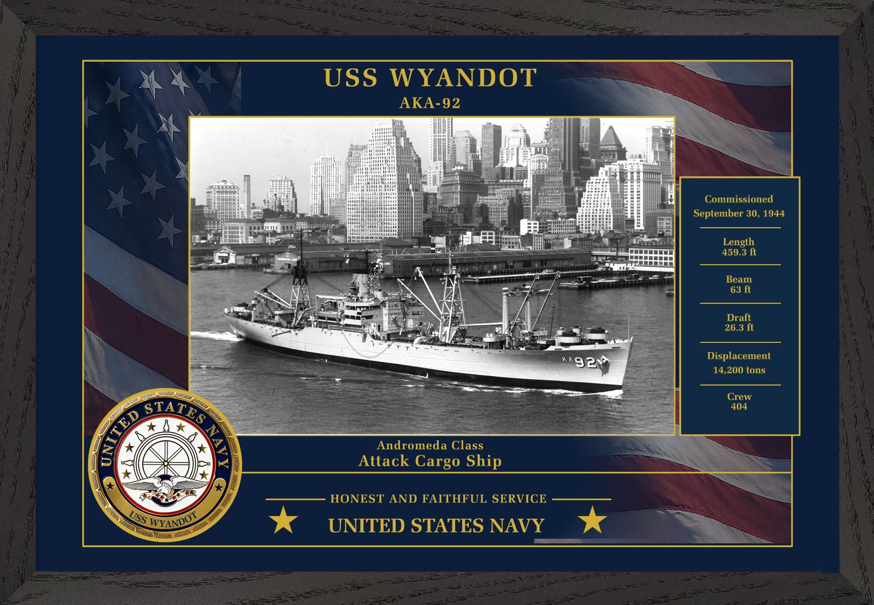USS Wyandot AKA-92 Framed Patriotic Photo