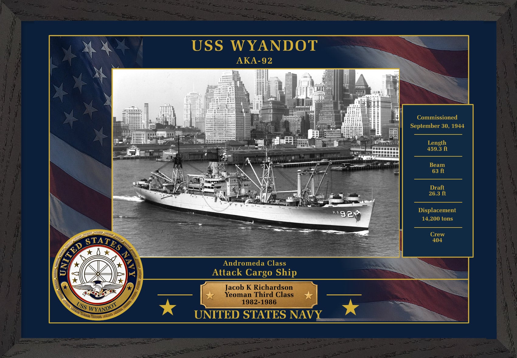 USS Wyandot AKA-92 Framed Patriotic Photo