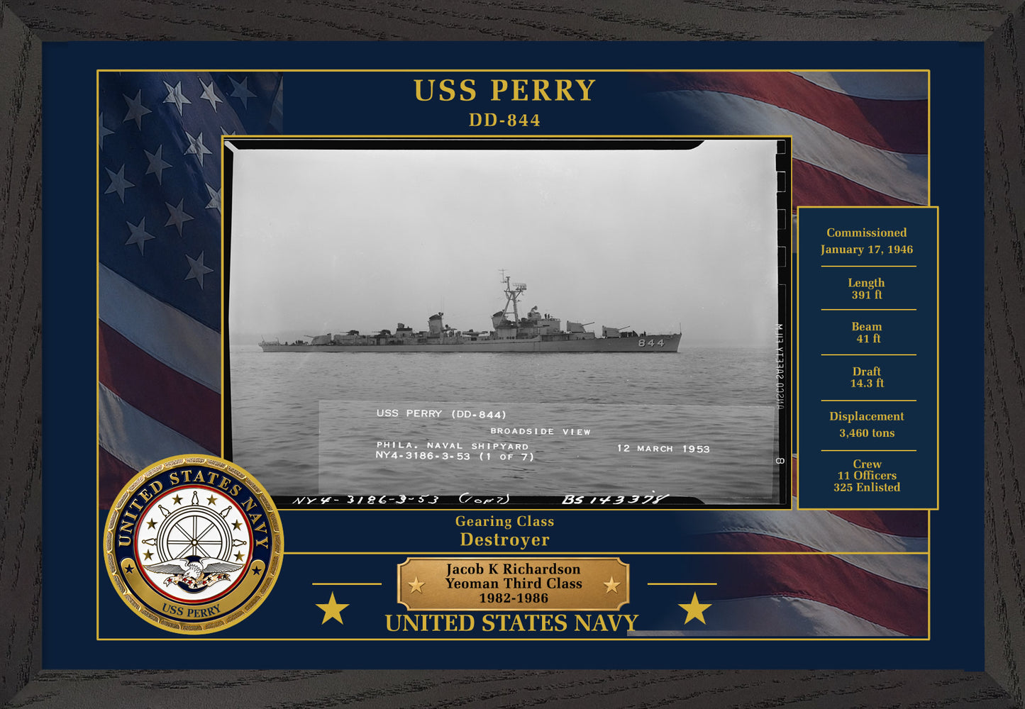 USS Perry DD-844 Framed Patriotic Photo