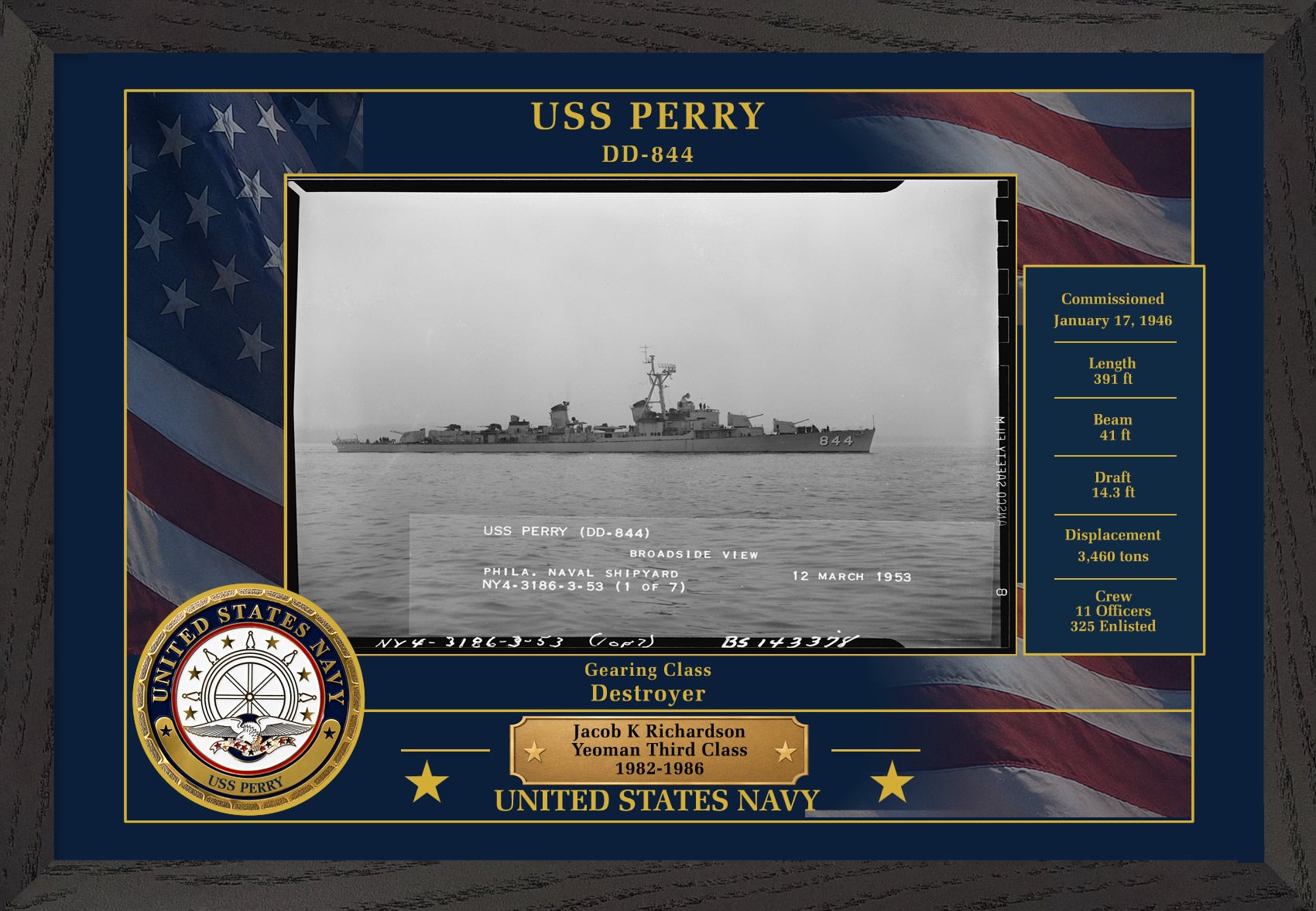 USS Perry DD-844 Framed Patriotic Photo