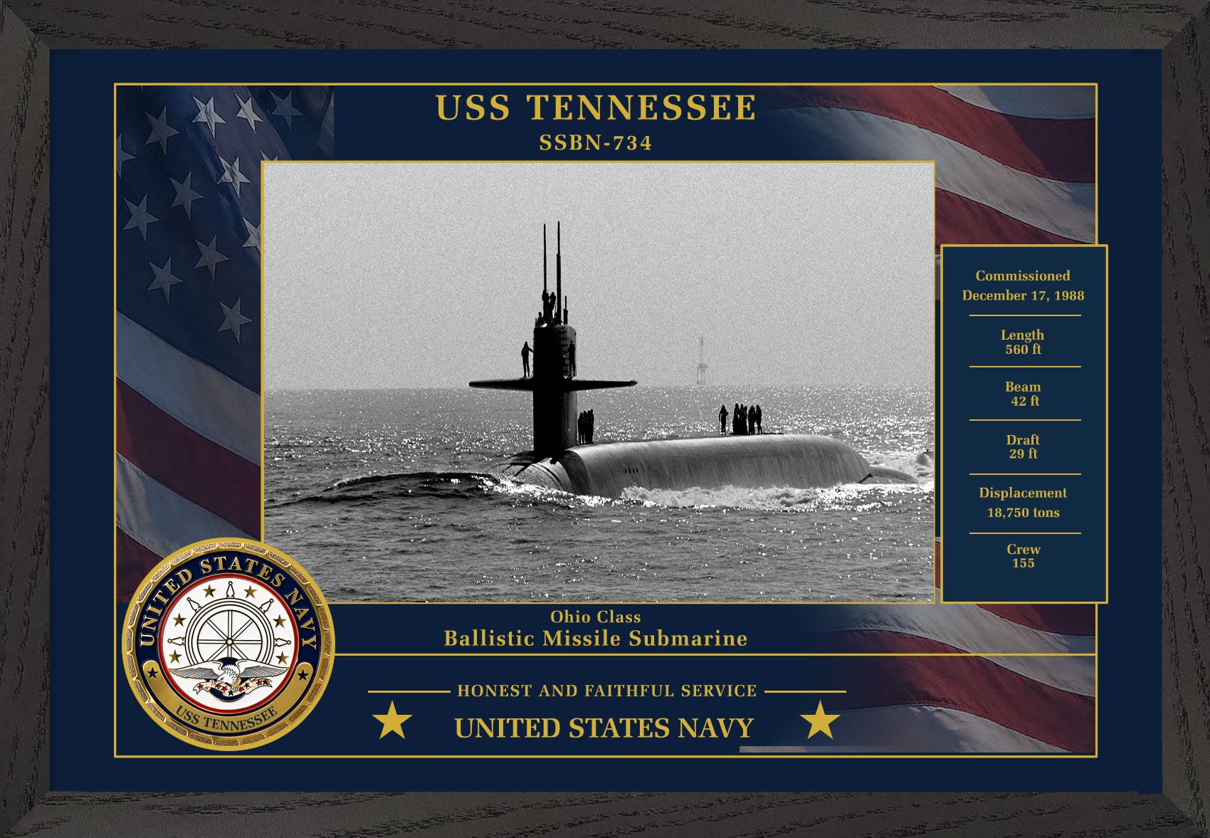 USS Tennessee SSBN-734 Framed Patriotic Photo