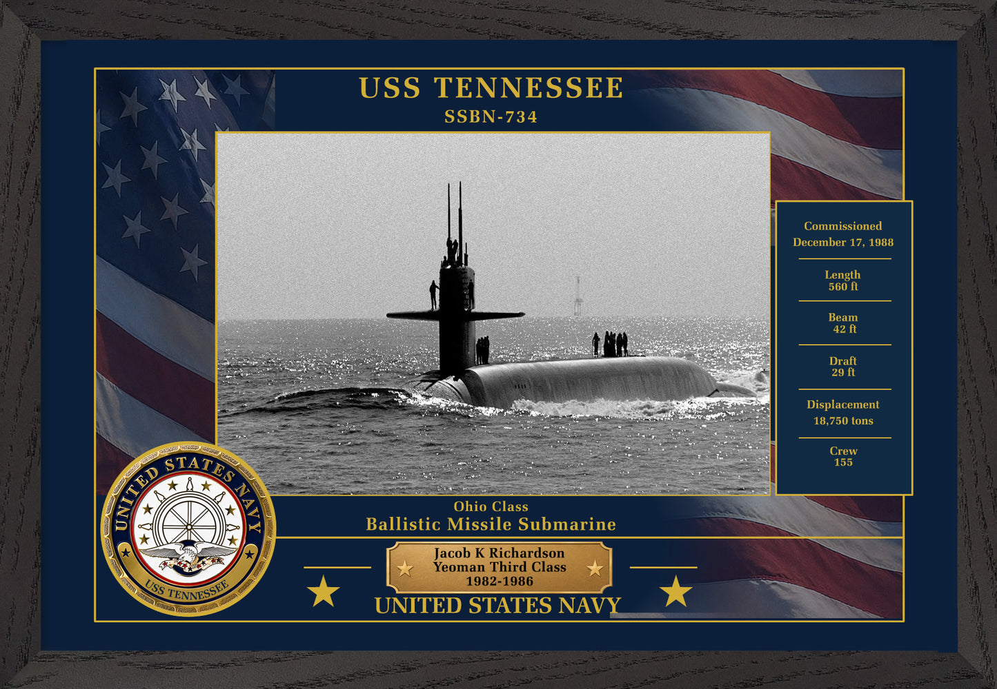 USS Tennessee SSBN-734 Framed Patriotic Photo