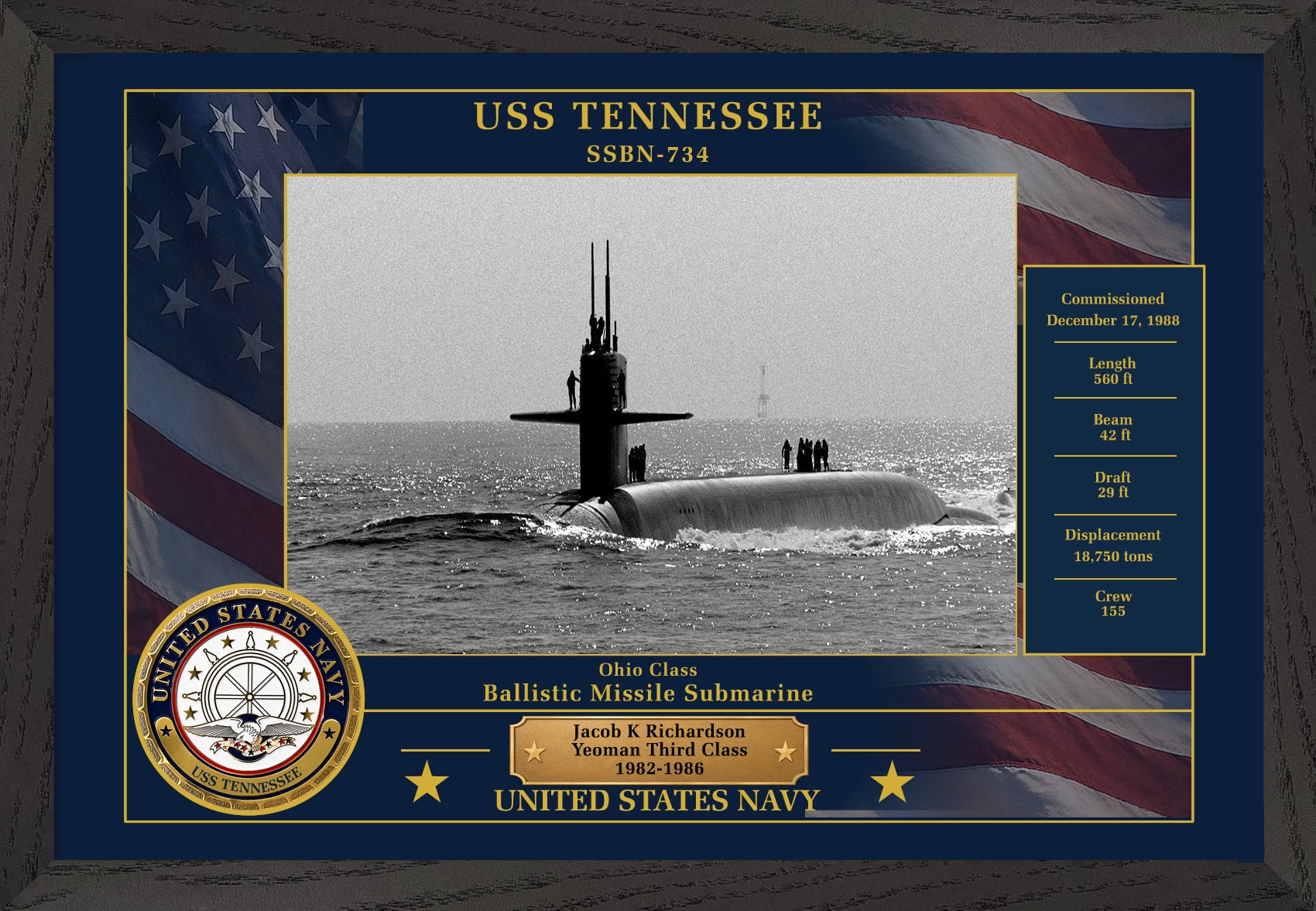 USS Tennessee SSBN-734 Framed Patriotic Photo