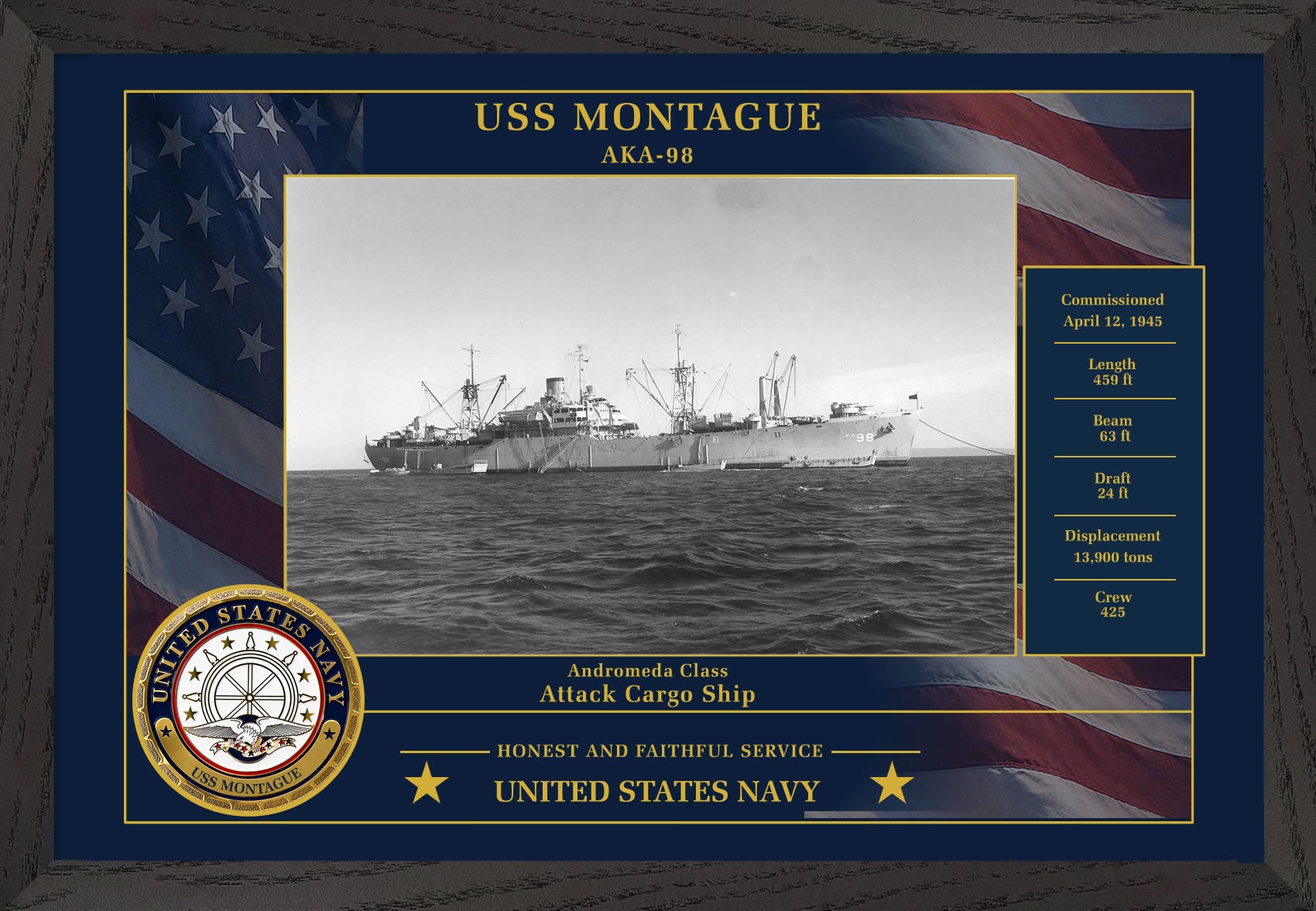USS Montague AKA-98 Framed Patriotic Photo