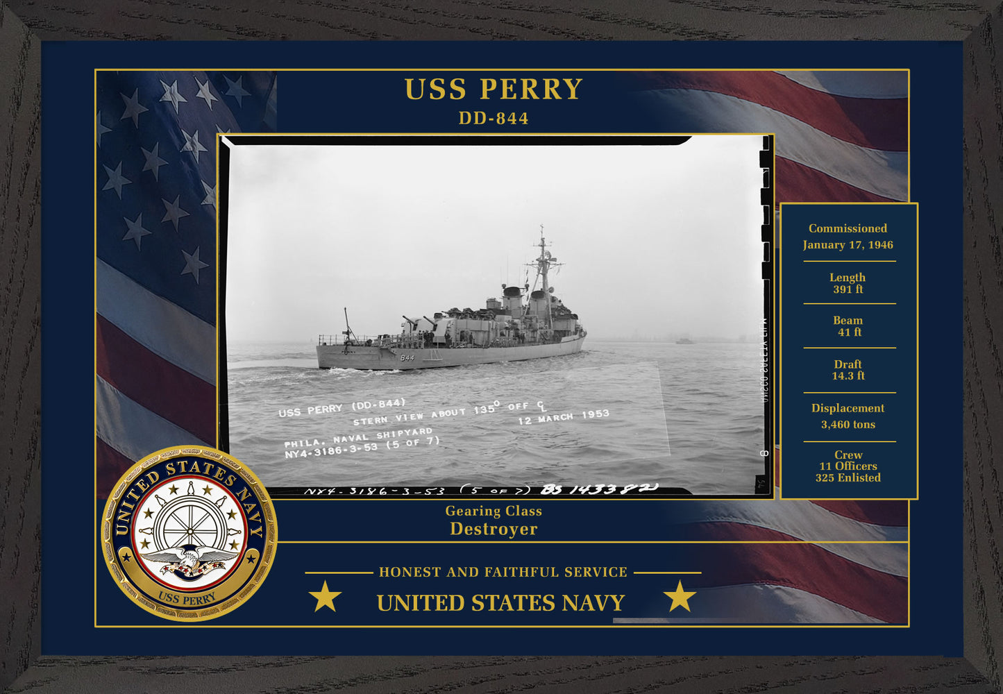 USS Perry DD-844 Framed Patriotic Photo