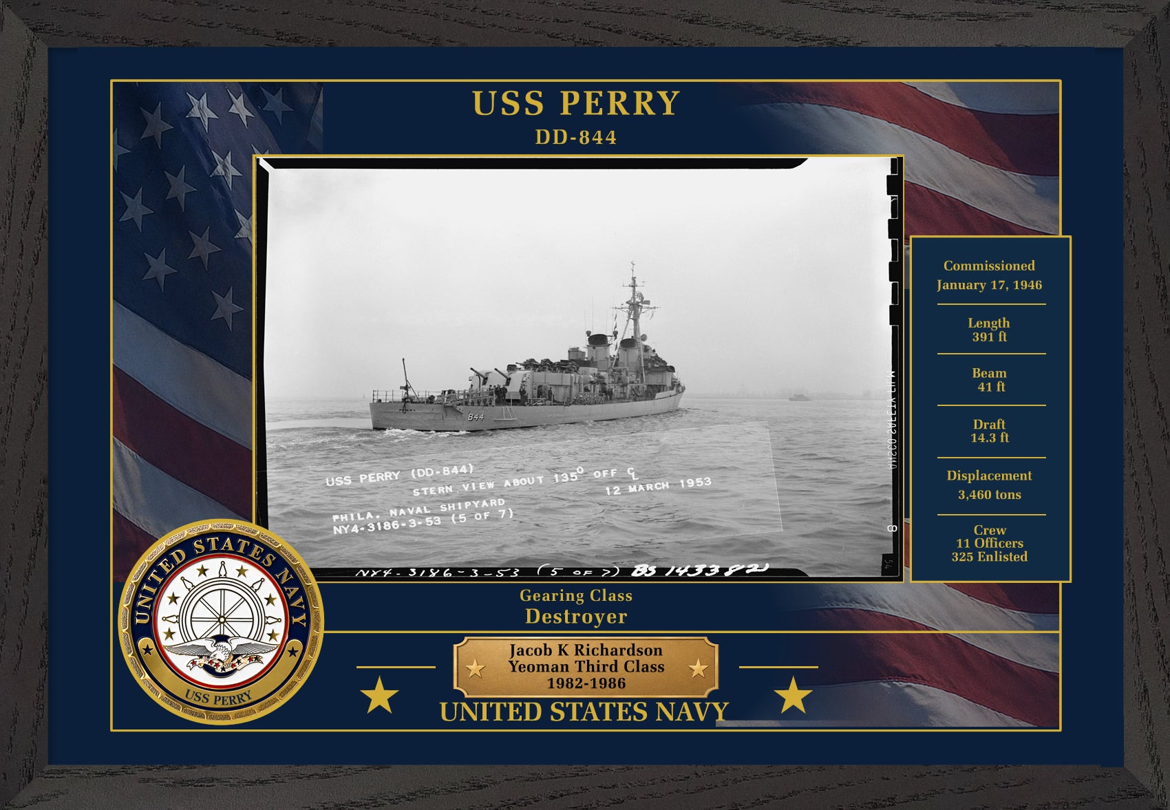 USS Perry DD-844 Framed Patriotic Photo