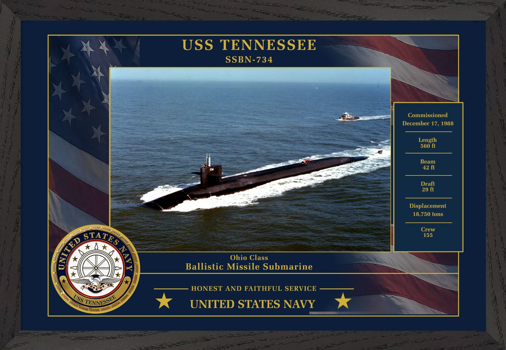 USS Tennessee SSBN-734 Framed Patriotic Photo