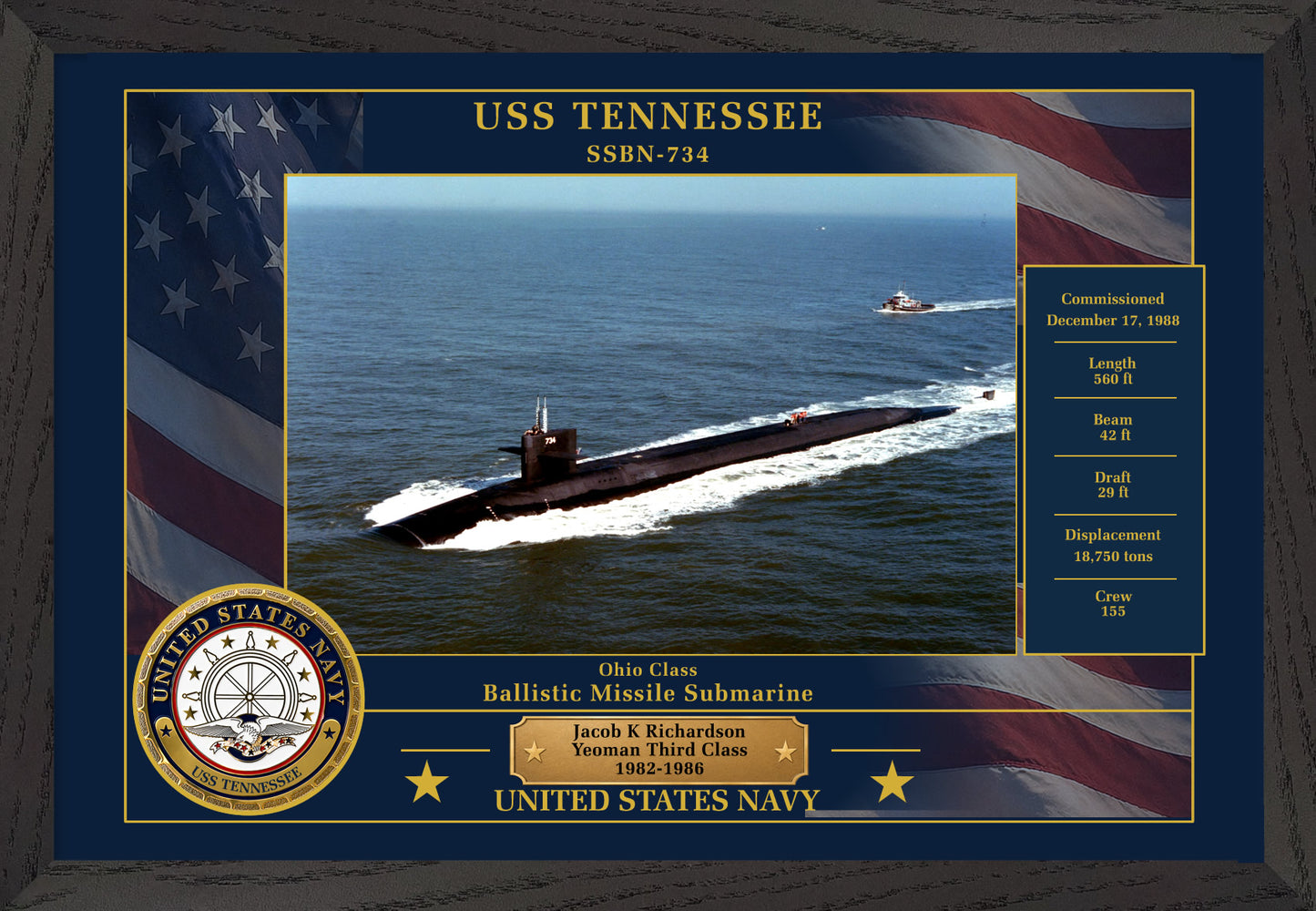 USS Tennessee SSBN-734 Framed Patriotic Photo