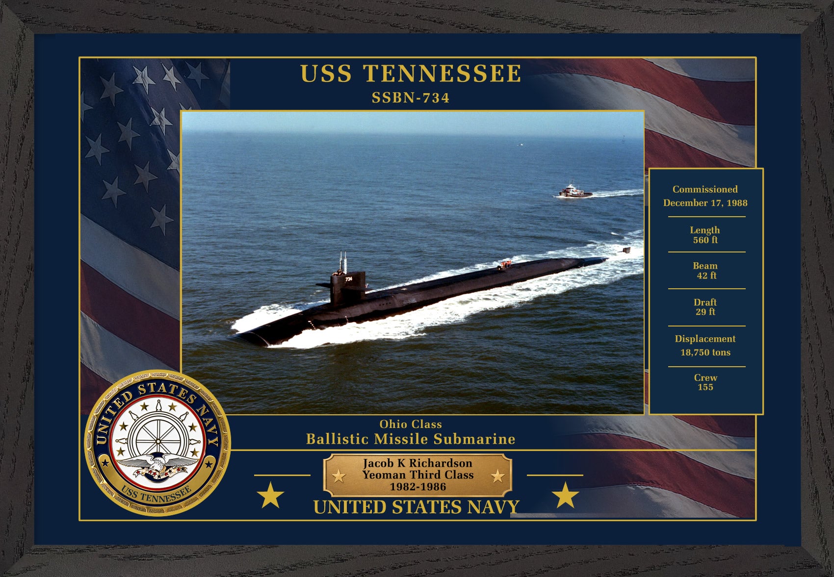 USS Tennessee SSBN-734 Framed Patriotic Photo