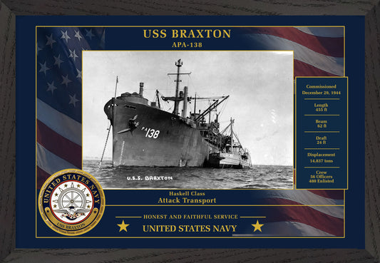 USS Braxton APA-138 Framed Patriotic Photo