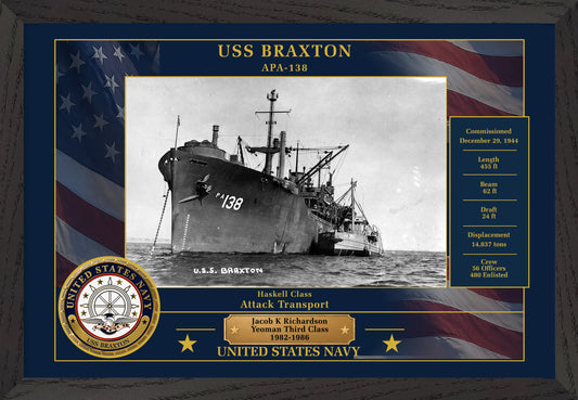 USS Braxton APA-138 Framed Patriotic Photo