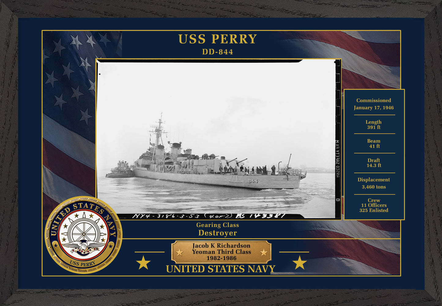 USS Perry DD-844 Framed Patriotic Photo