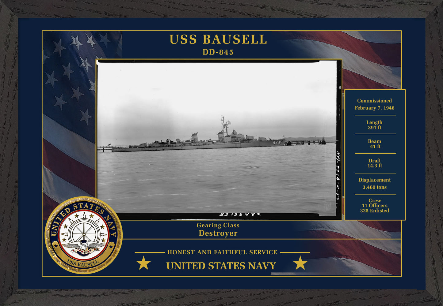 USS Bausell DD-845 Framed Patriotic Photo