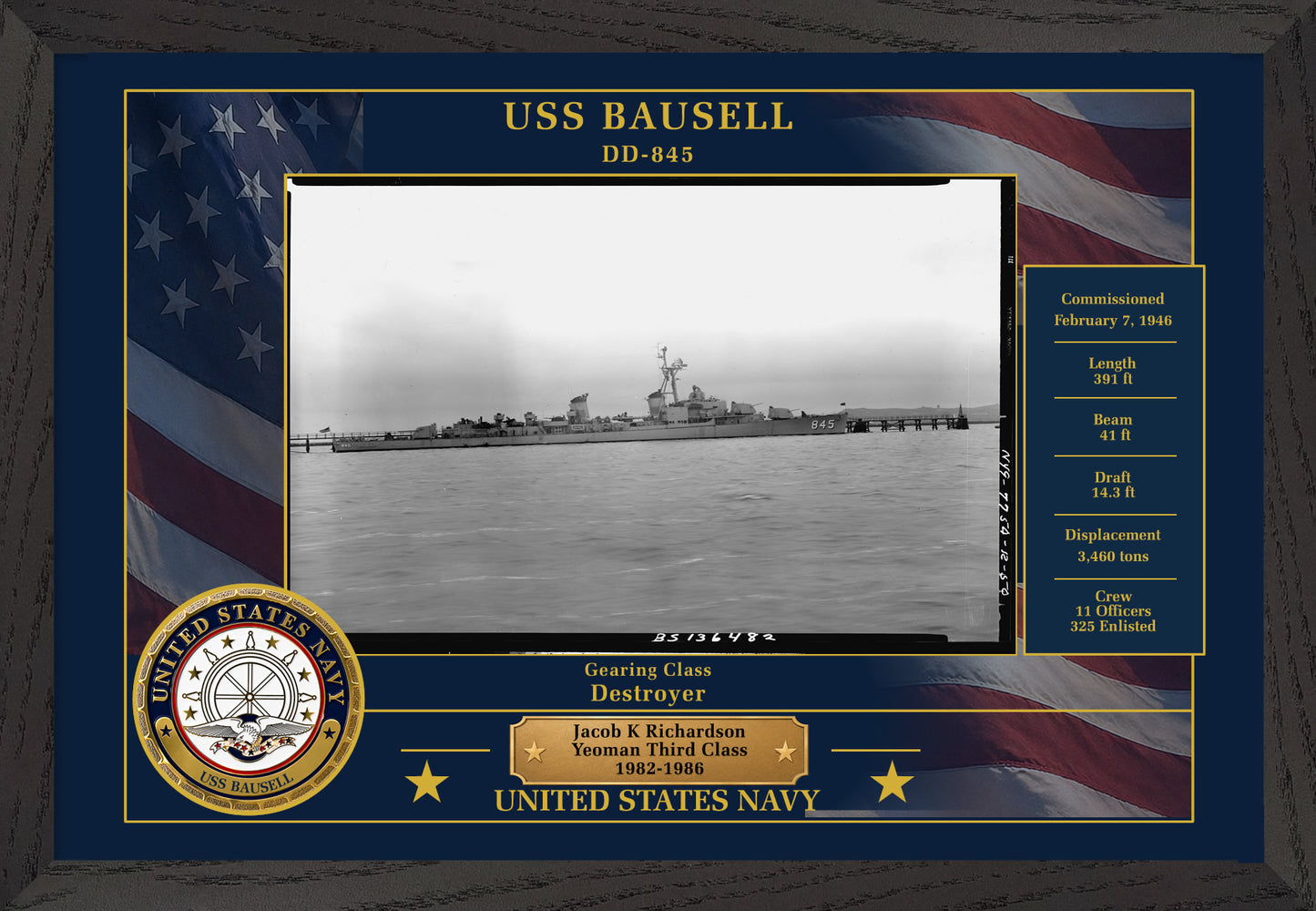 USS Bausell DD-845 Framed Patriotic Photo