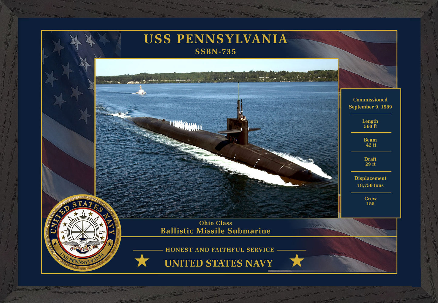 USS Pennsylvania SSBN-735 Framed Patriotic Photo