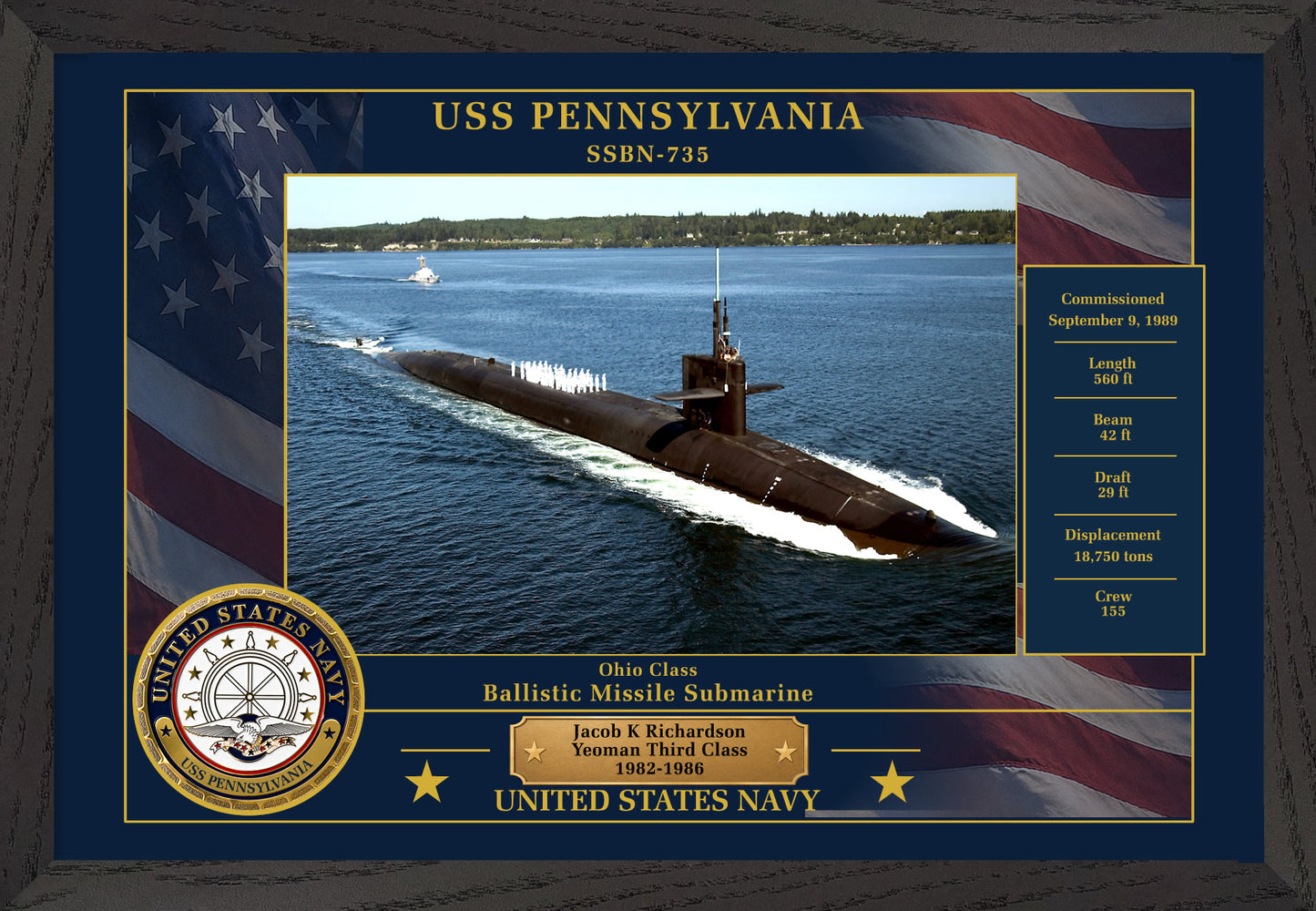 USS Pennsylvania SSBN-735 Framed Patriotic Photo
