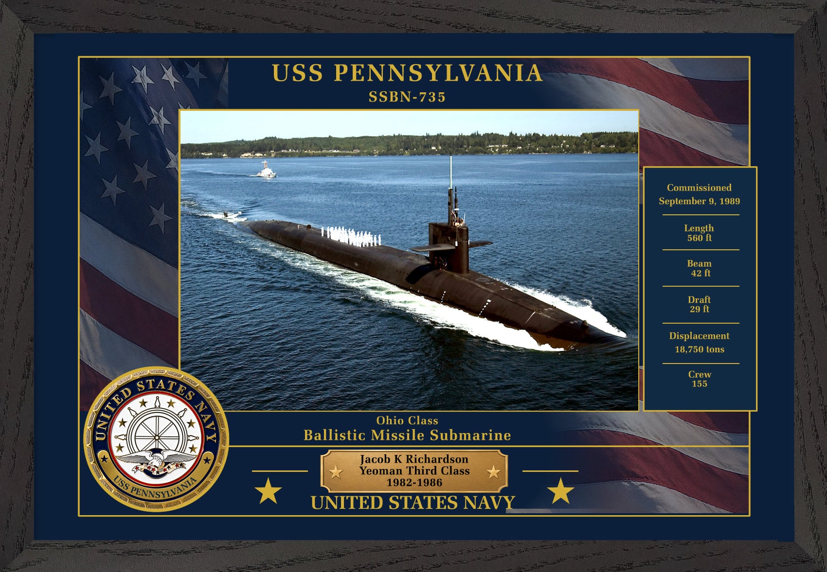 USS Pennsylvania SSBN-735 Framed Patriotic Photo