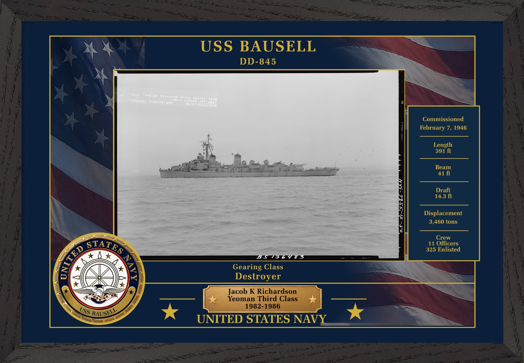 USS Bausell DD-845 Framed Patriotic Photo
