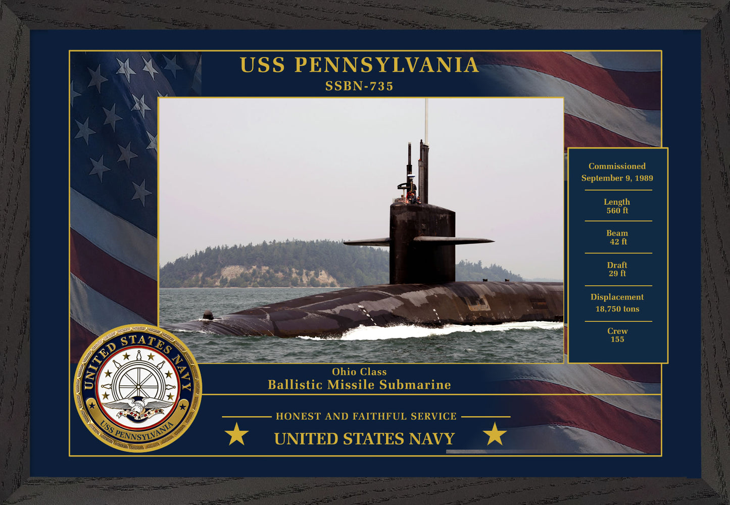 USS Pennsylvania SSBN-735 Framed Patriotic Photo