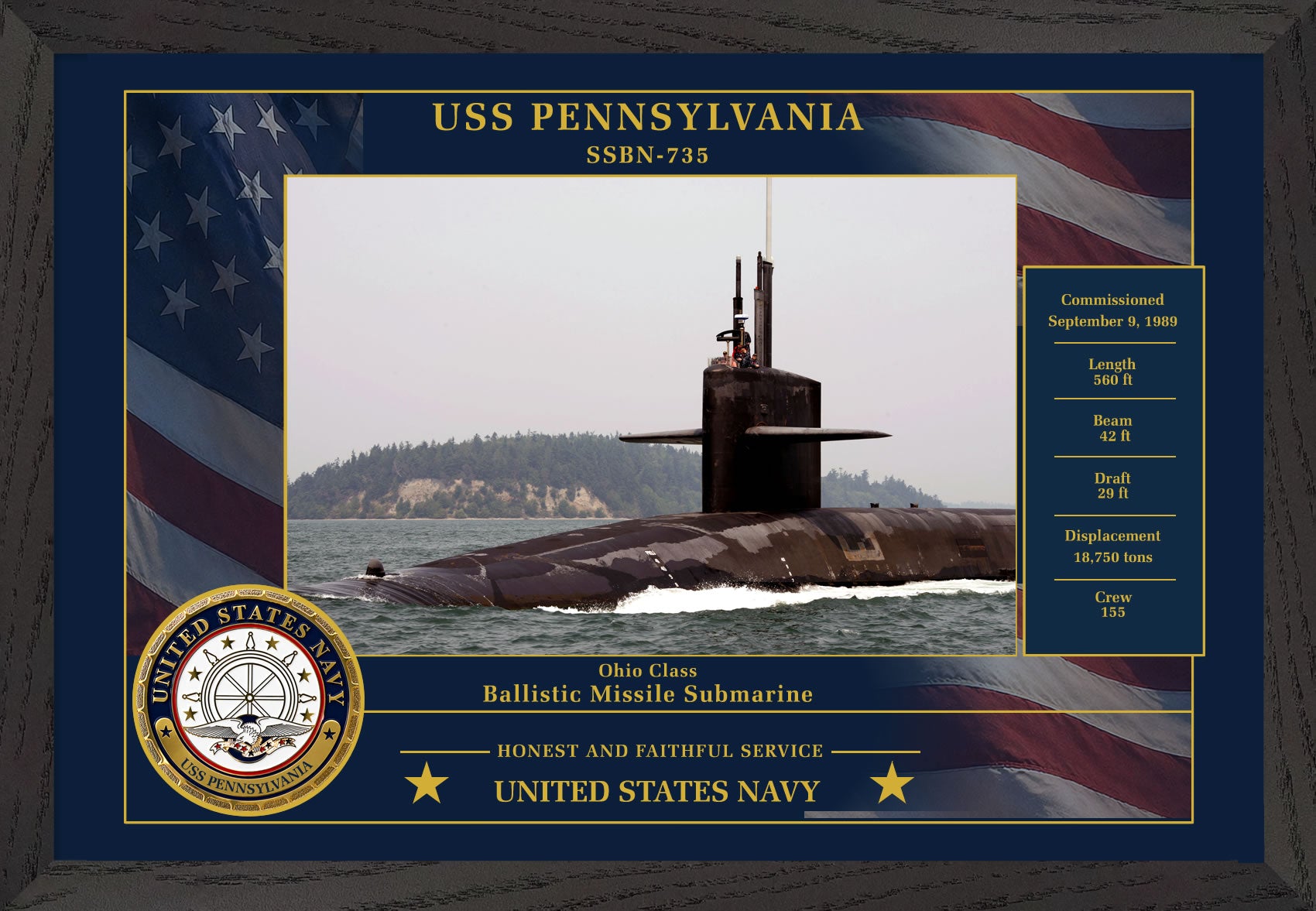 USS Pennsylvania SSBN-735 Framed Patriotic Photo