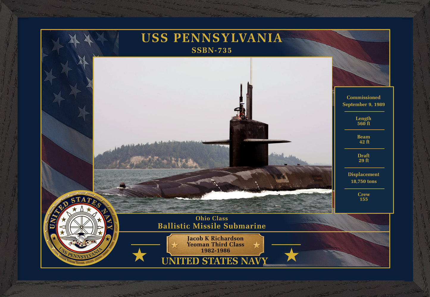 USS Pennsylvania SSBN-735 Framed Patriotic Photo