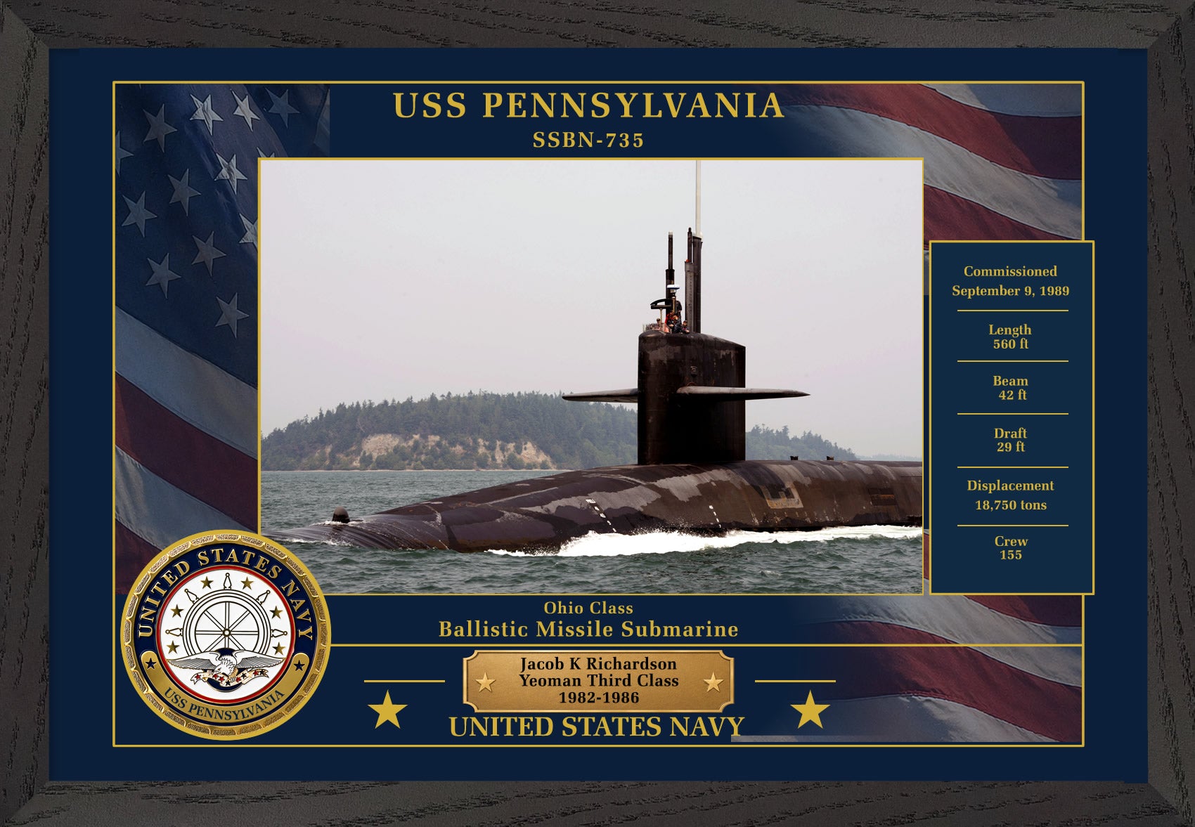 USS Pennsylvania SSBN-735 Framed Patriotic Photo