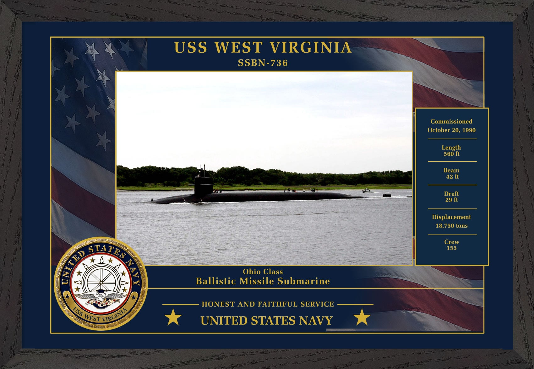 USS West Virginia SSBN-736 Framed Patriotic Photo