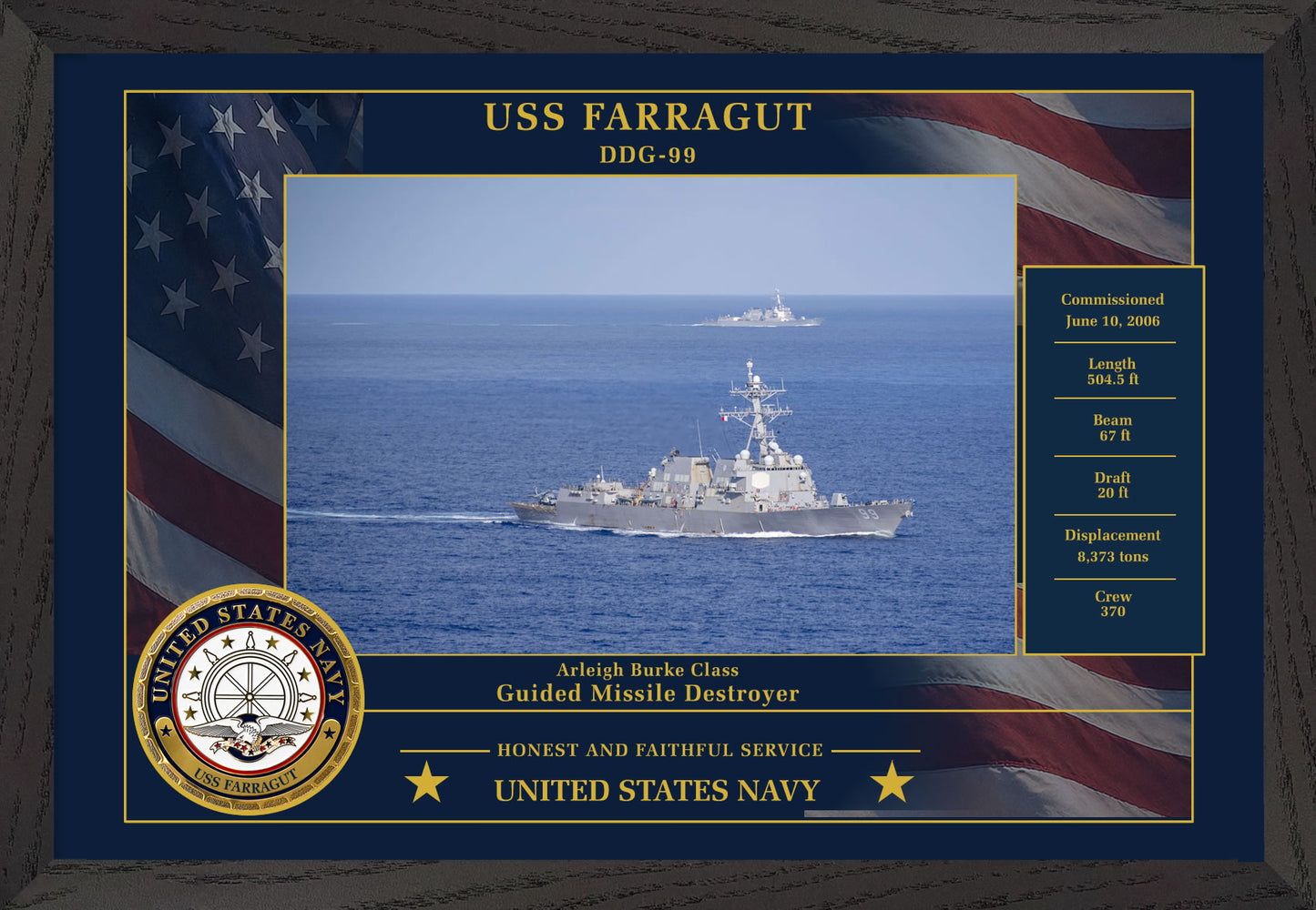 USS Farragut DDG-99 Framed Patriotic Photo