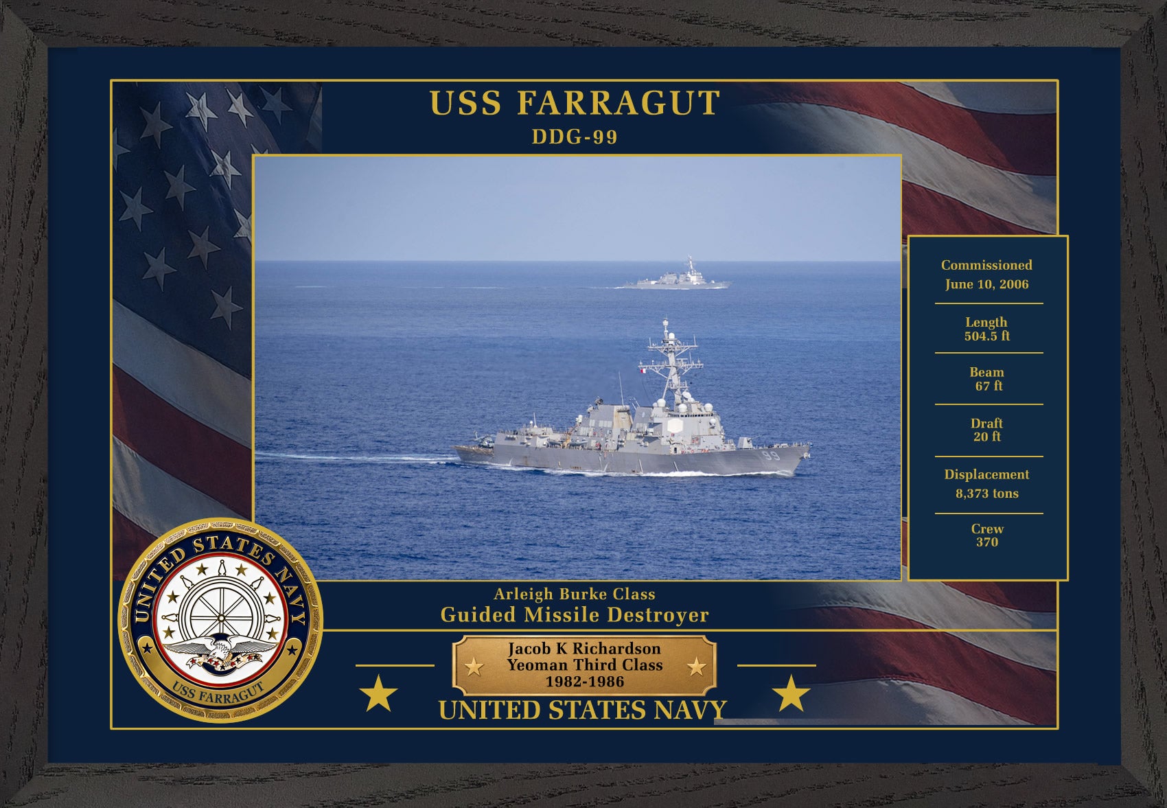 USS Farragut DDG-99 Framed Patriotic Photo