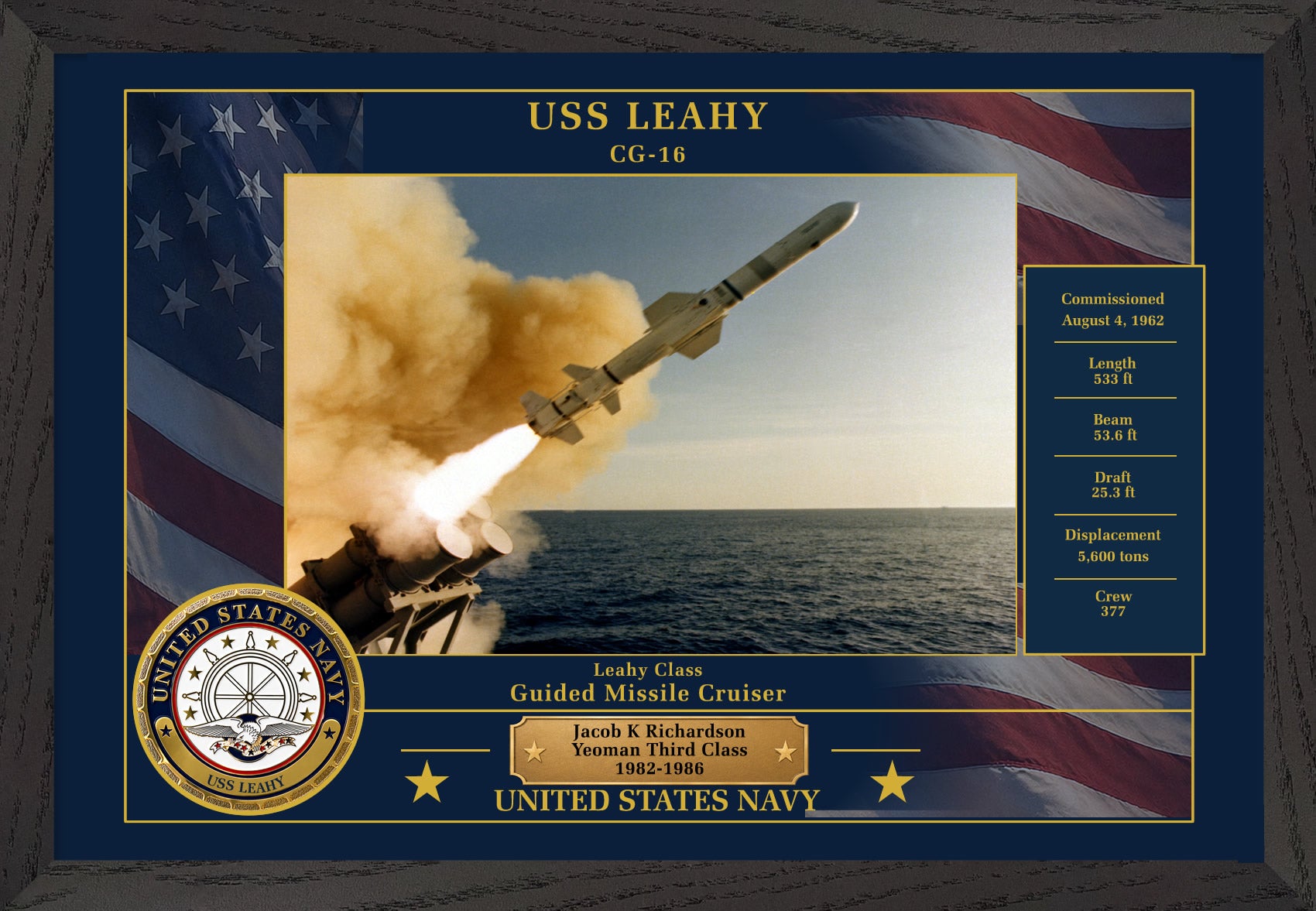 USS Leahy CG-16 Framed Patriotic Photo