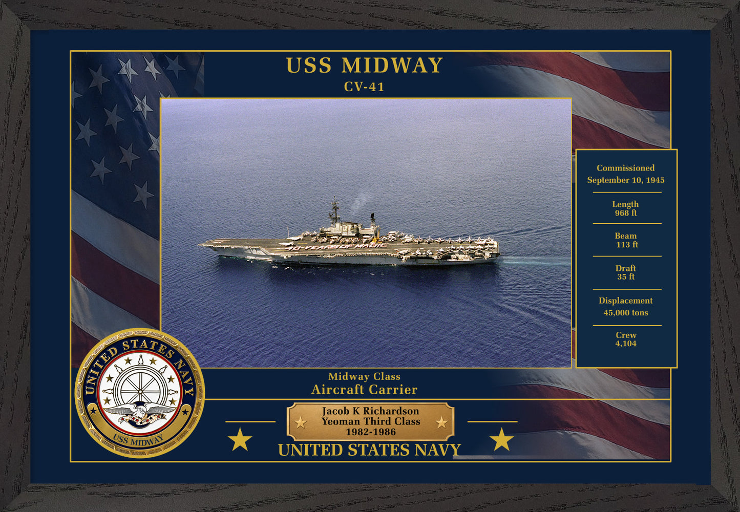 USS Midway CV-41 Framed Patriotic Photo
