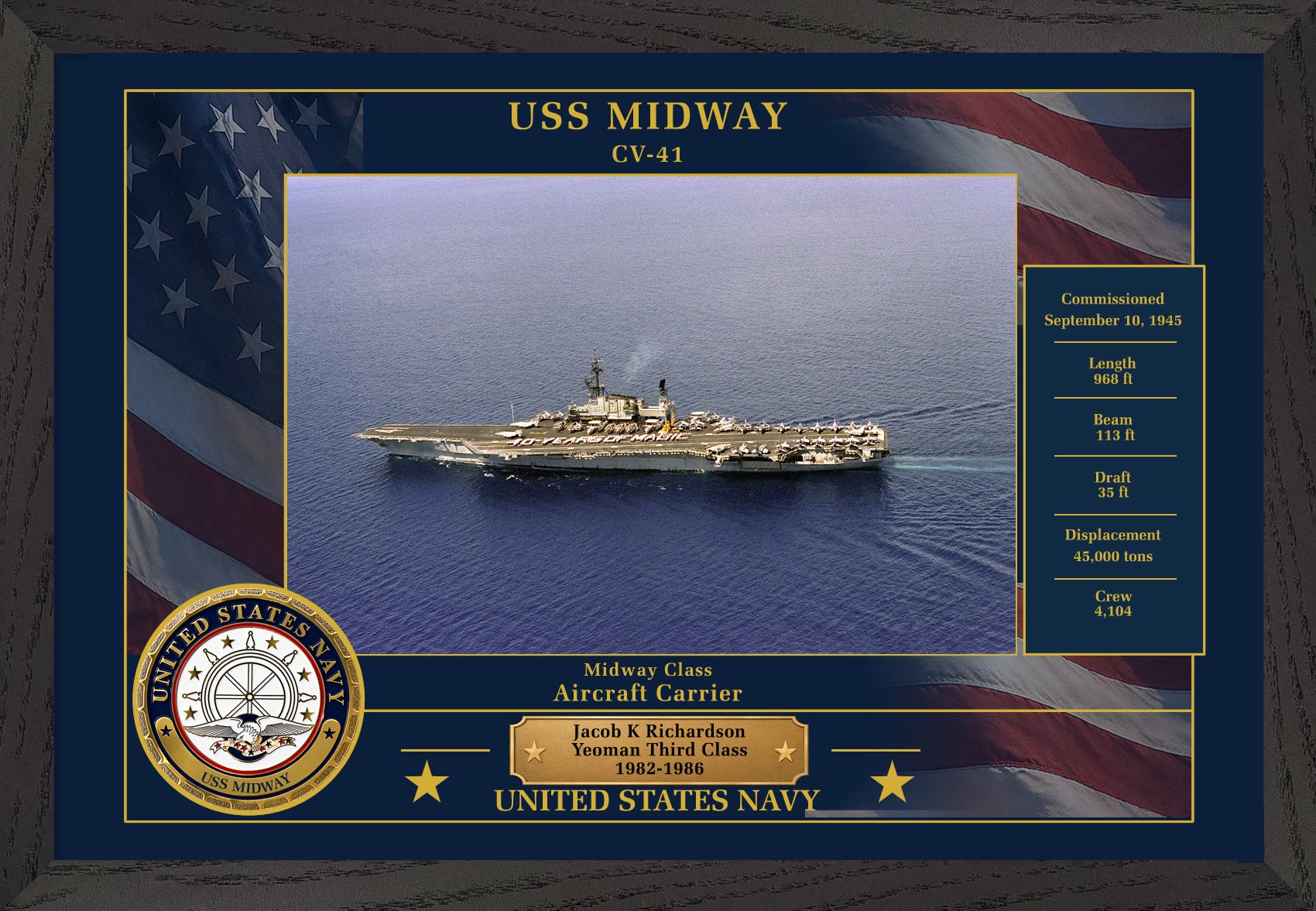 USS Midway CV-41 Framed Patriotic Photo