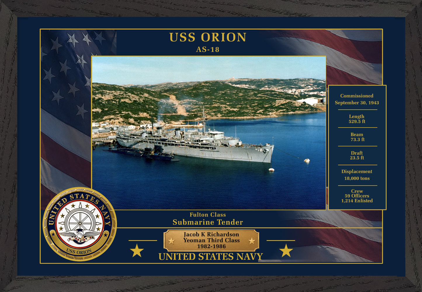 USS Orion AS-18 Framed Patriotic Photo