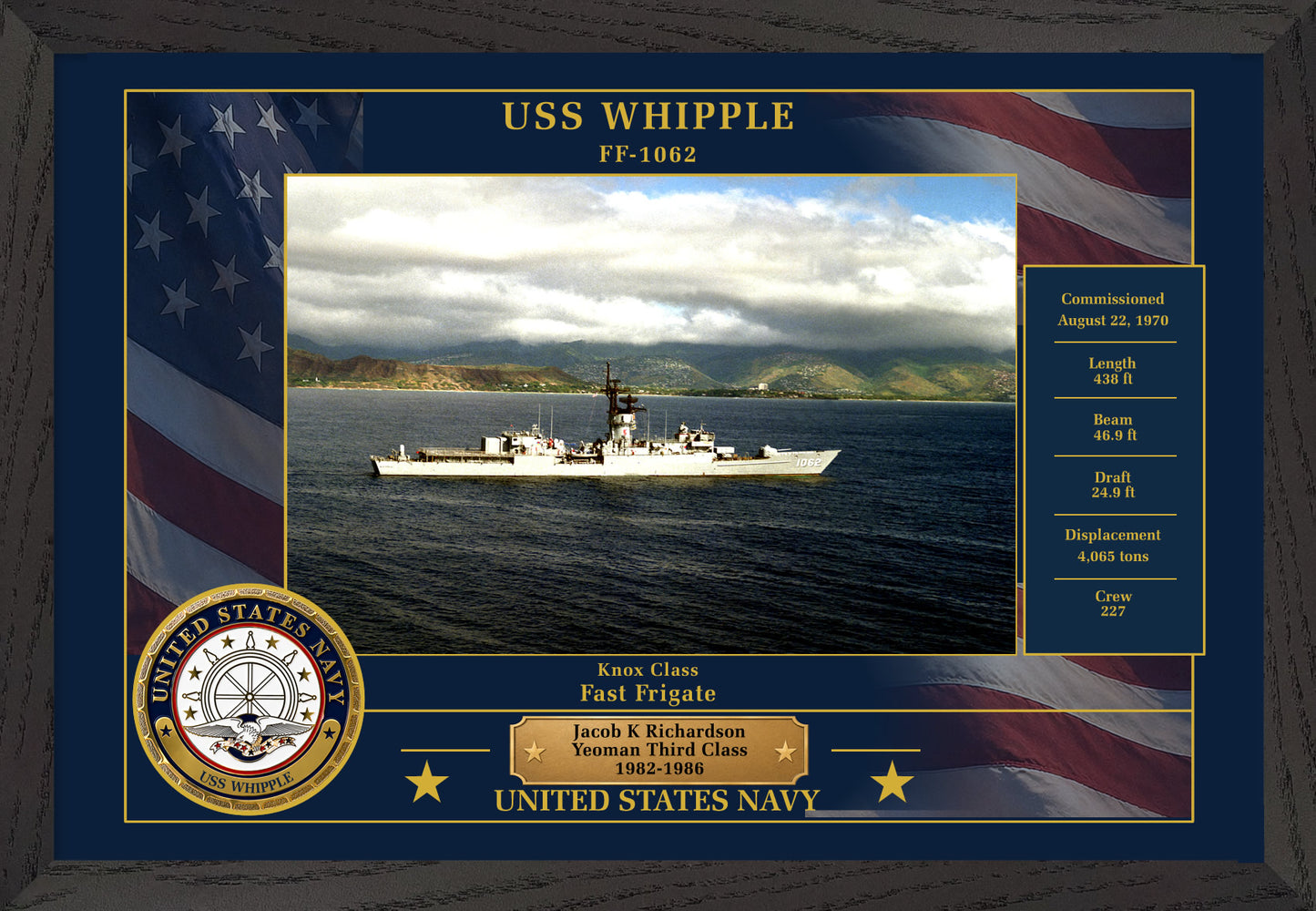 USS Whipple FF-1062 Framed Patriotic Photo