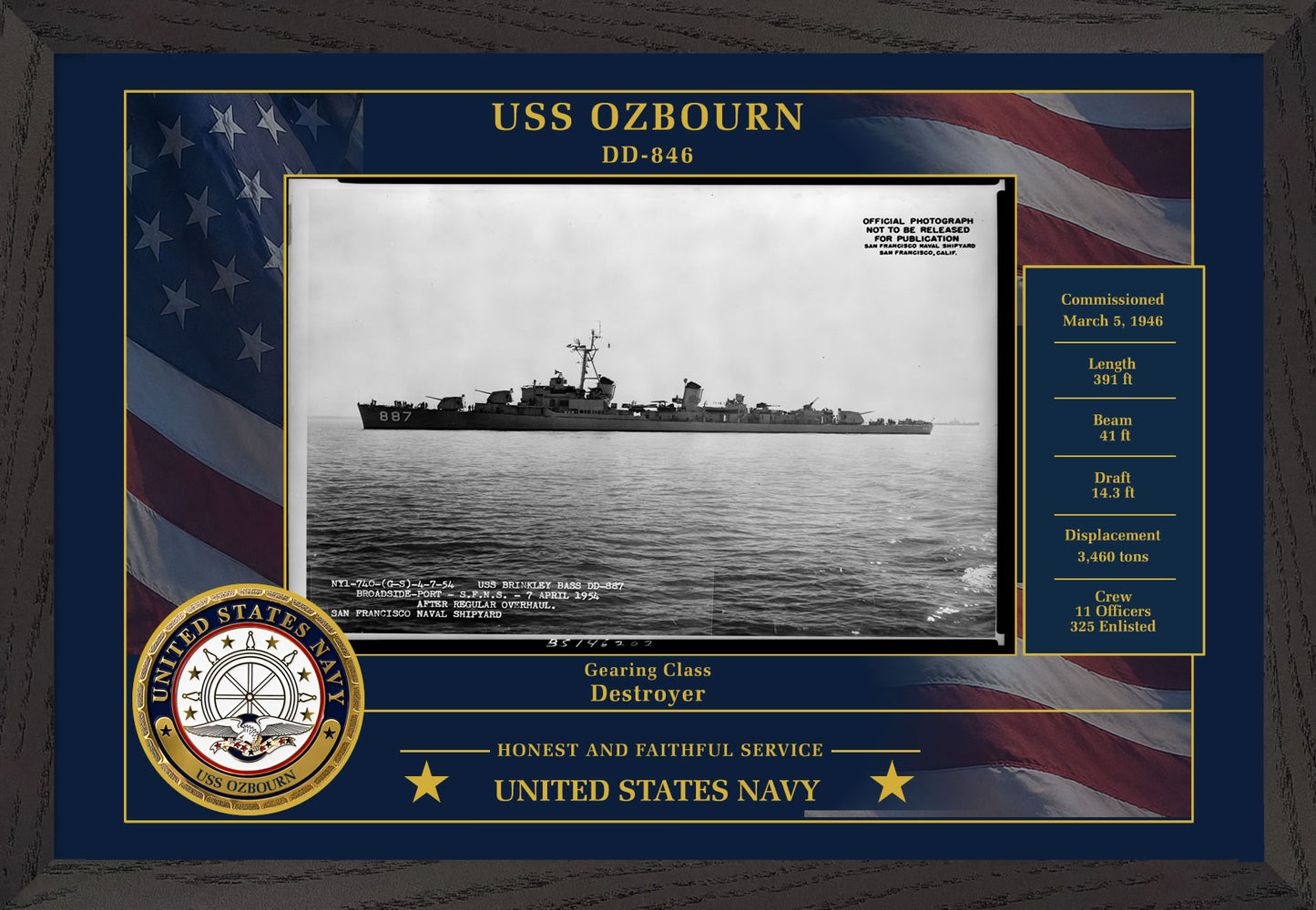 USS Ozbourn DD-846 Framed Patriotic Photo