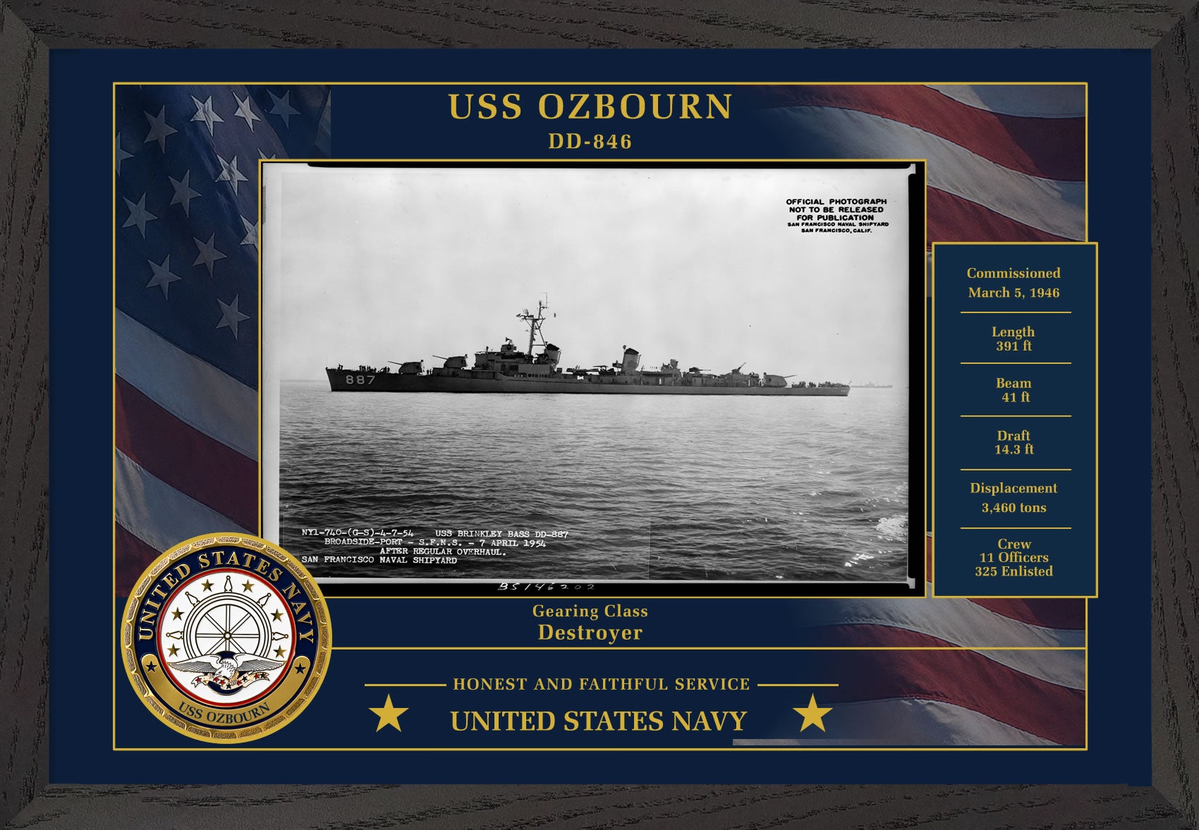 USS Ozbourn DD-846 Framed Patriotic Photo