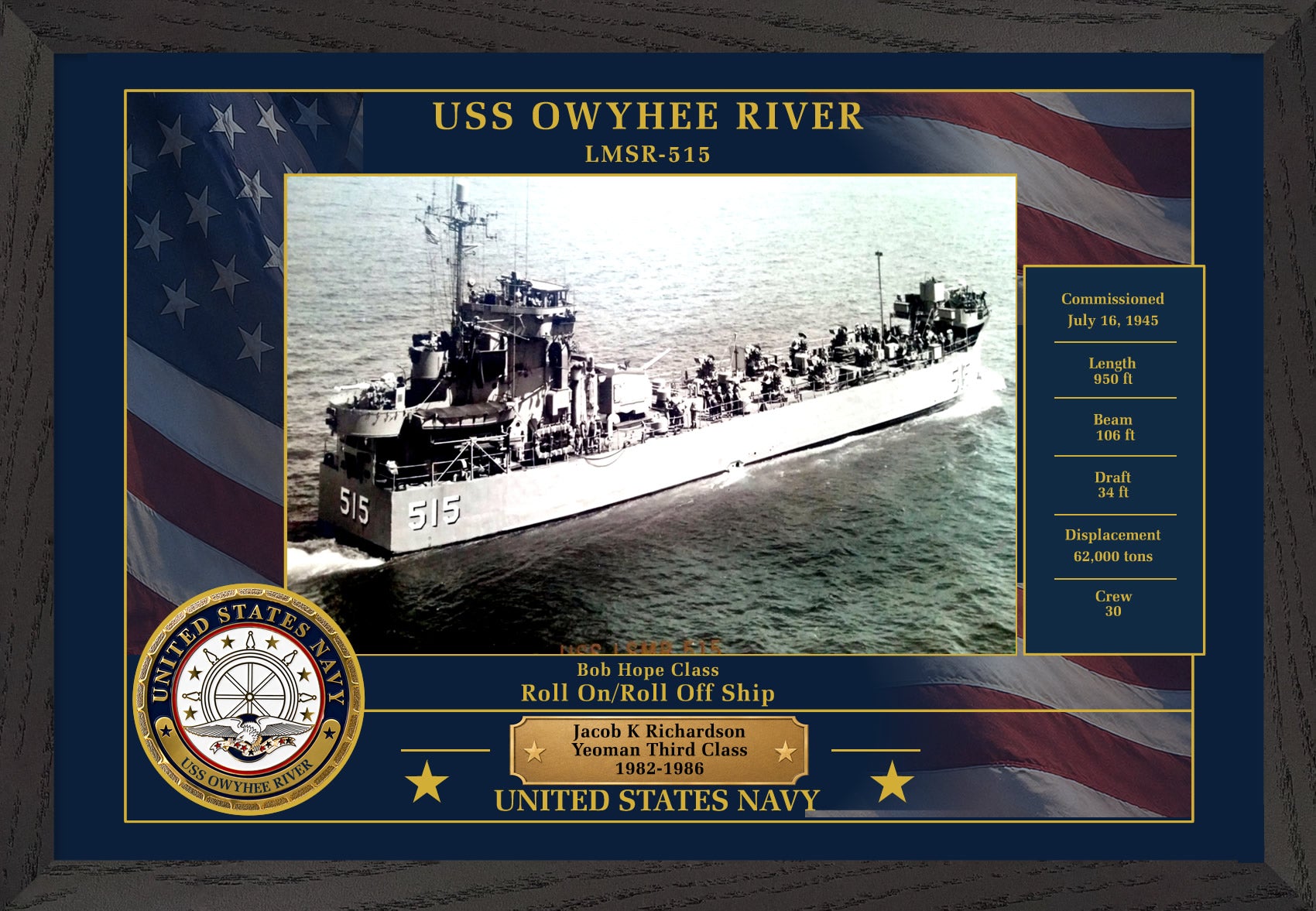 USS Owyhee River LMSR-515 Framed Patriotic Photo