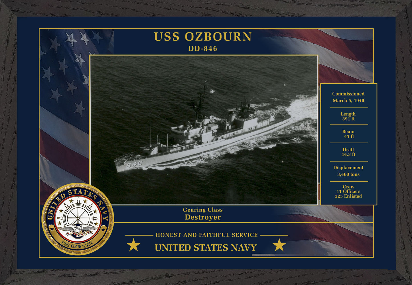 USS Ozbourn DD-846 Framed Patriotic Photo