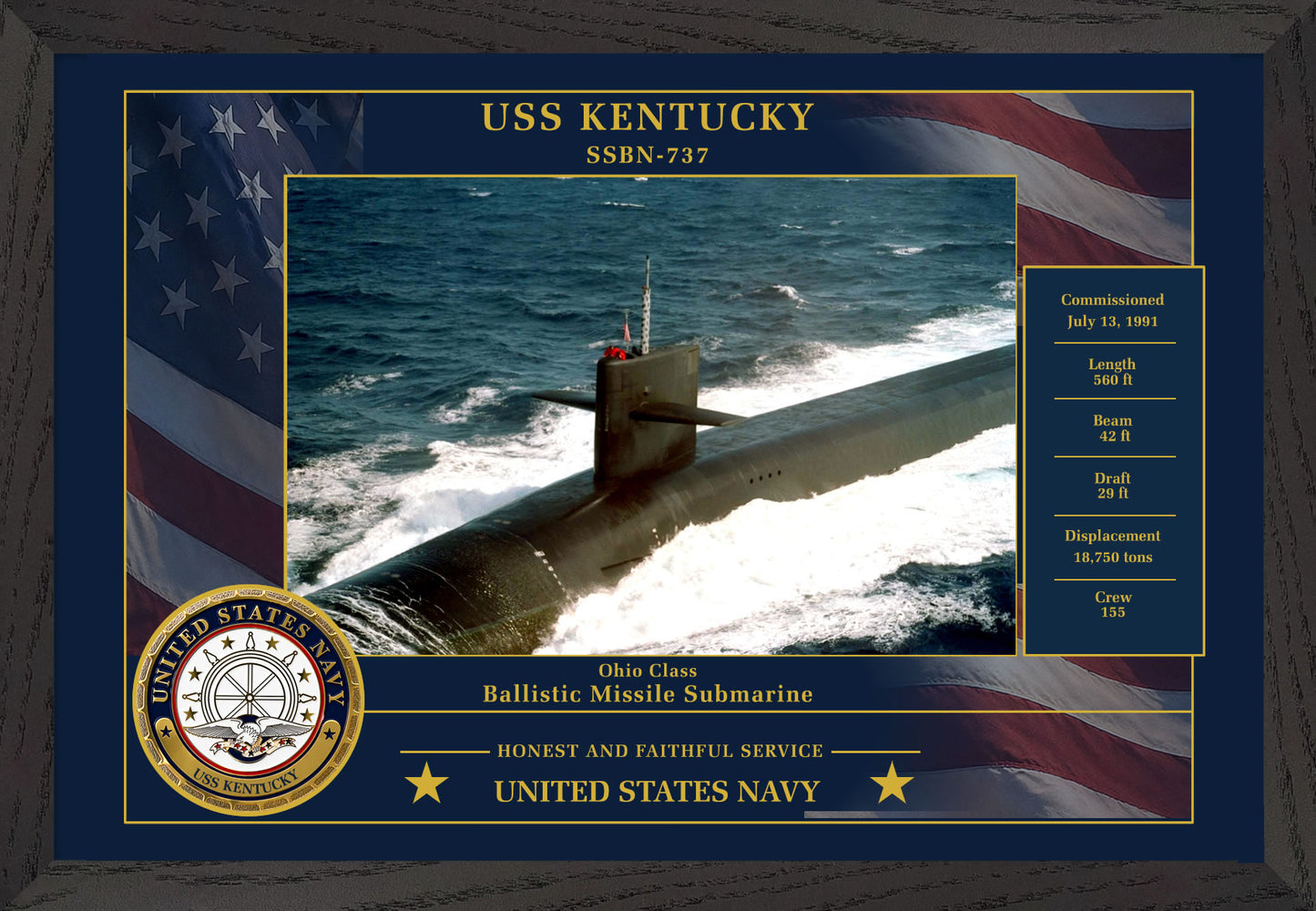 USS Kentucky SSBN-737 Framed Patriotic Photo