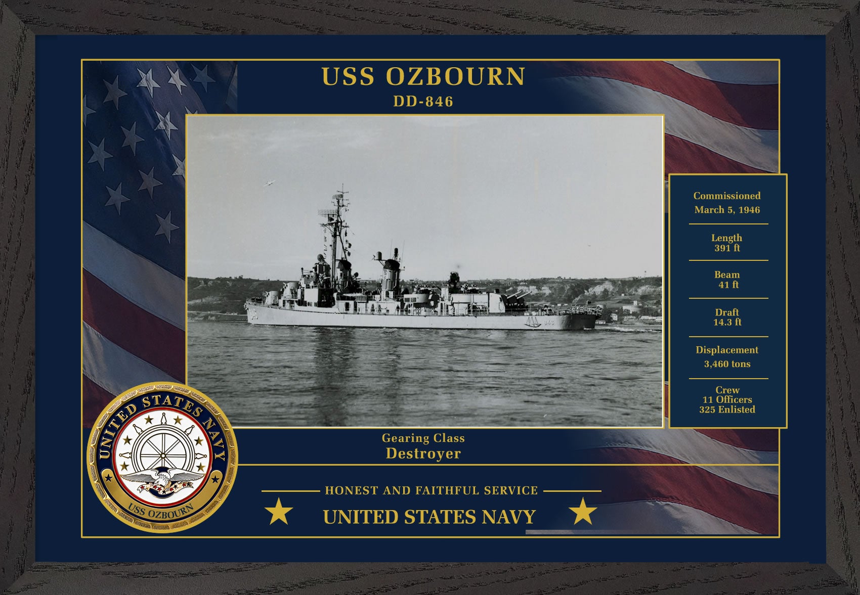 USS Ozbourn DD-846 Framed Patriotic Photo