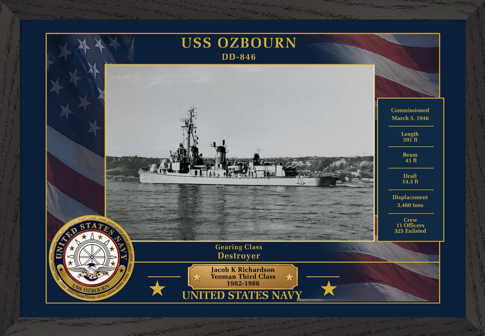 USS Ozbourn DD-846 Framed Patriotic Photo