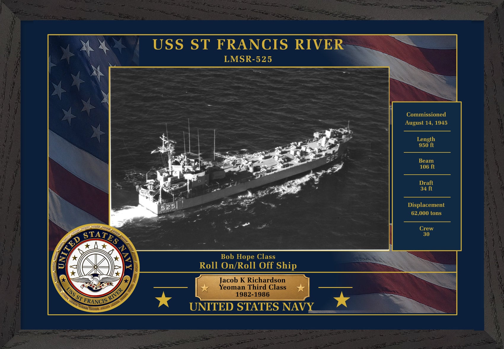 USS St Francis River LMSR-525 Framed Patriotic Photo