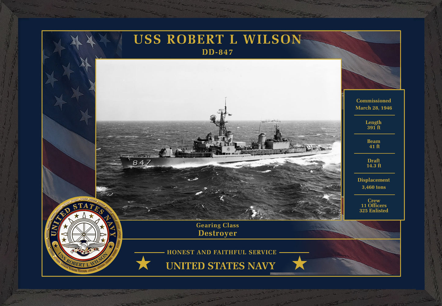 USS Robert L Wilson DD-847 Framed Patriotic Photo