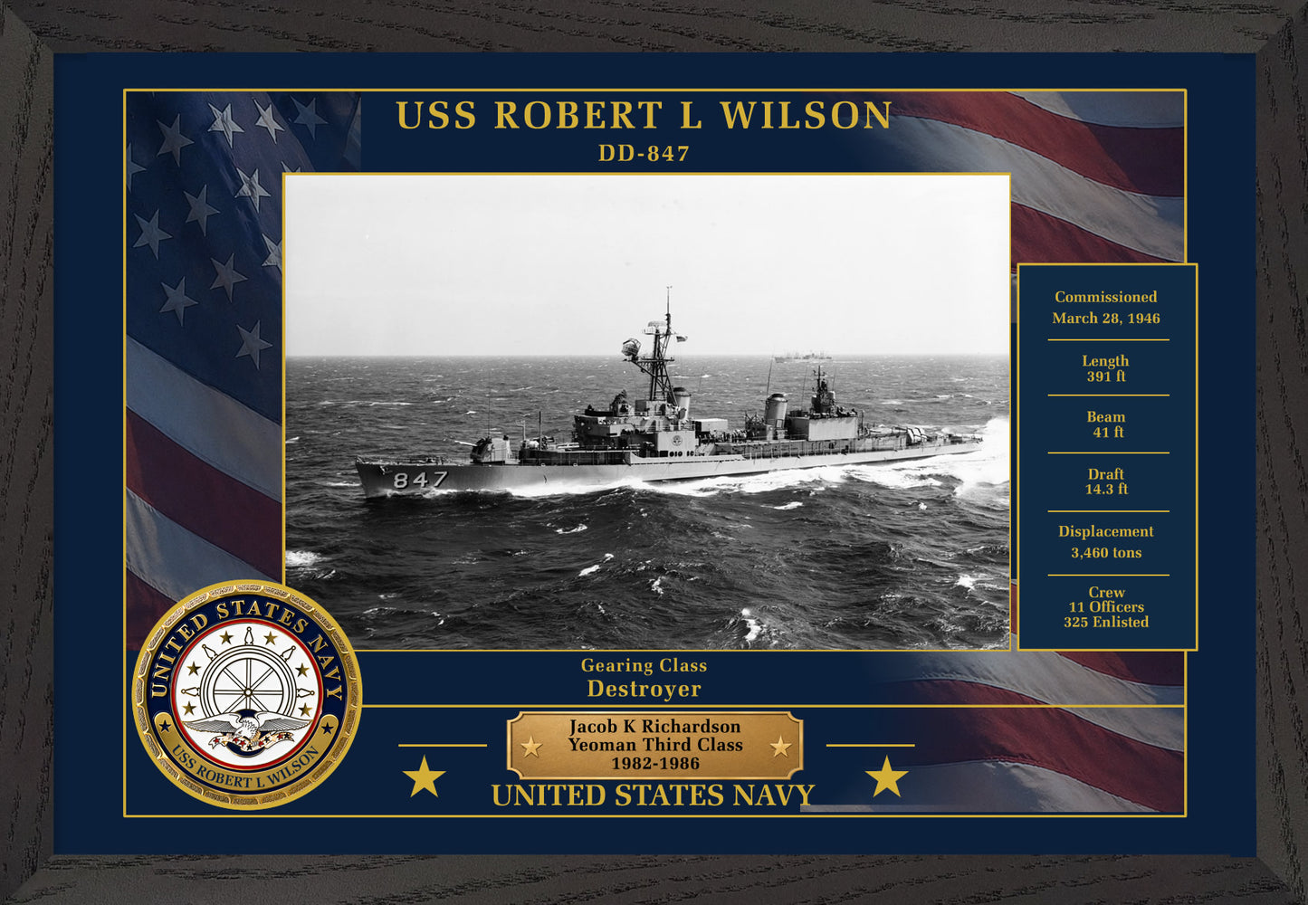 USS Robert L Wilson DD-847 Framed Patriotic Photo