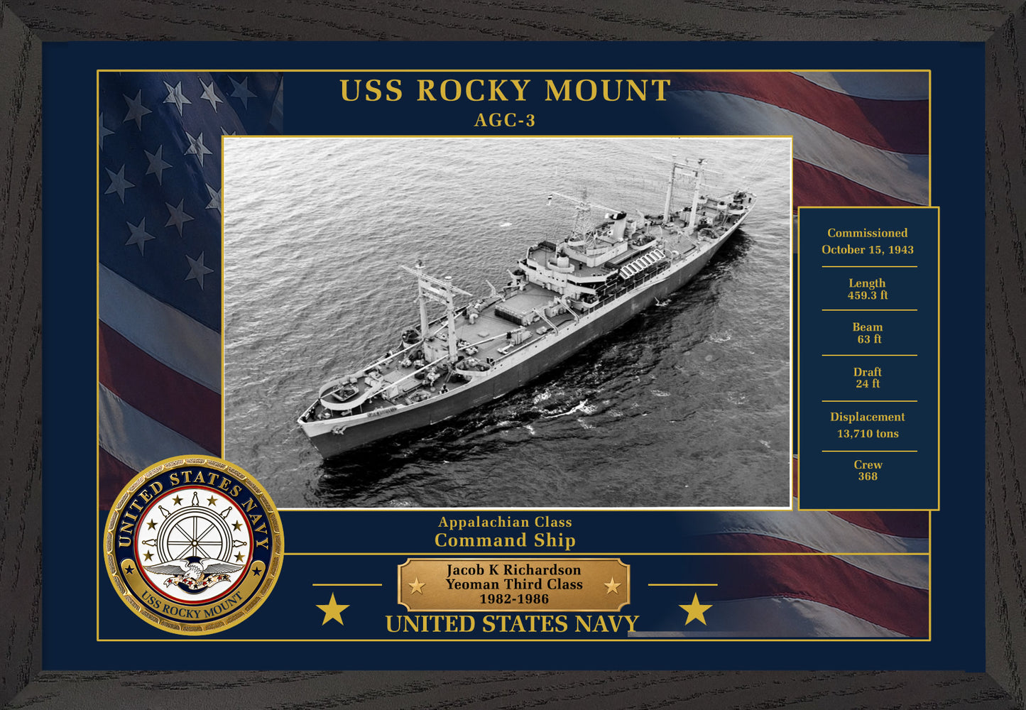 USS Rocky Mount AGC-3 Framed Patriotic Photo