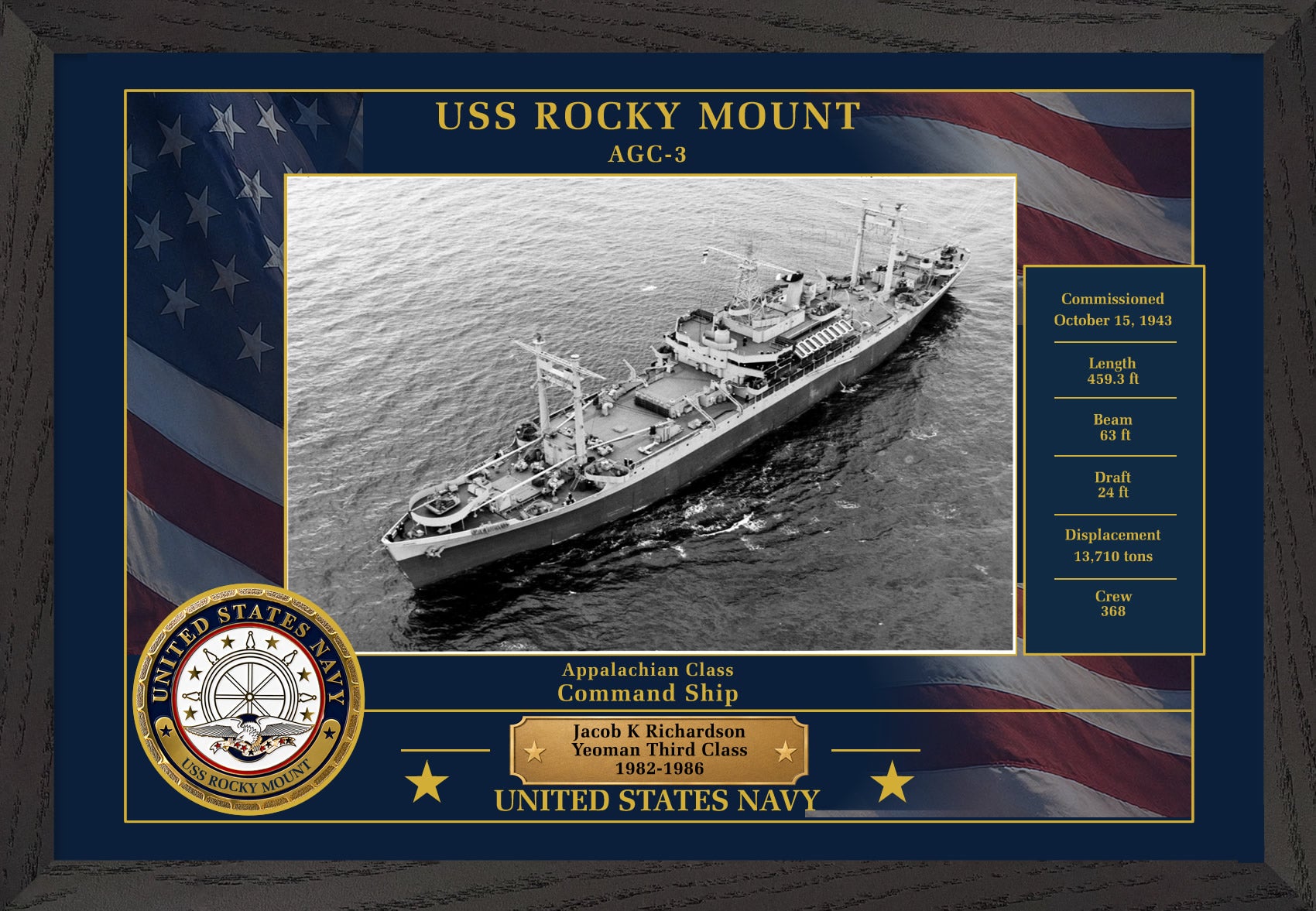 USS Rocky Mount AGC-3 Framed Patriotic Photo
