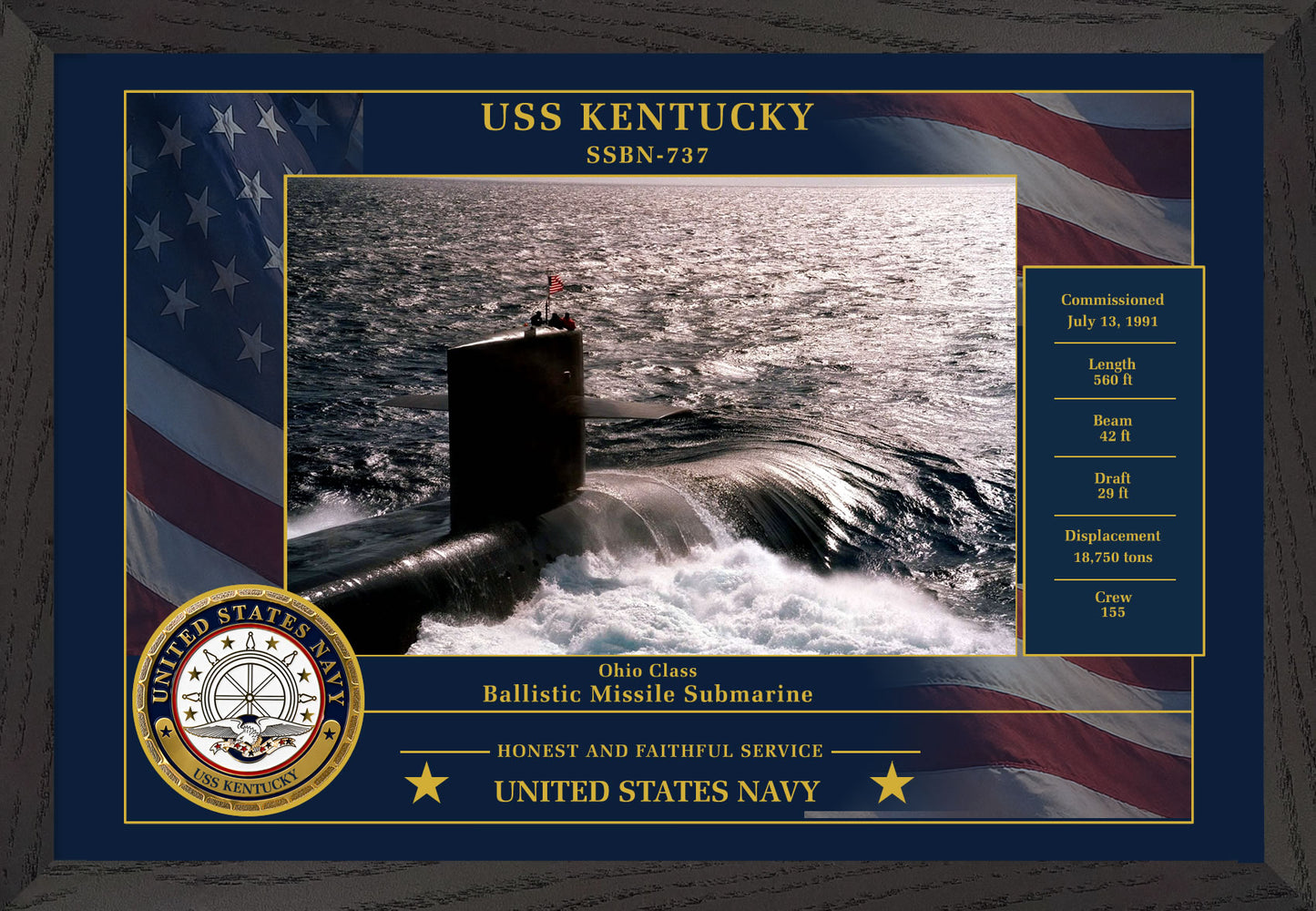 USS Kentucky SSBN-737 Framed Patriotic Photo